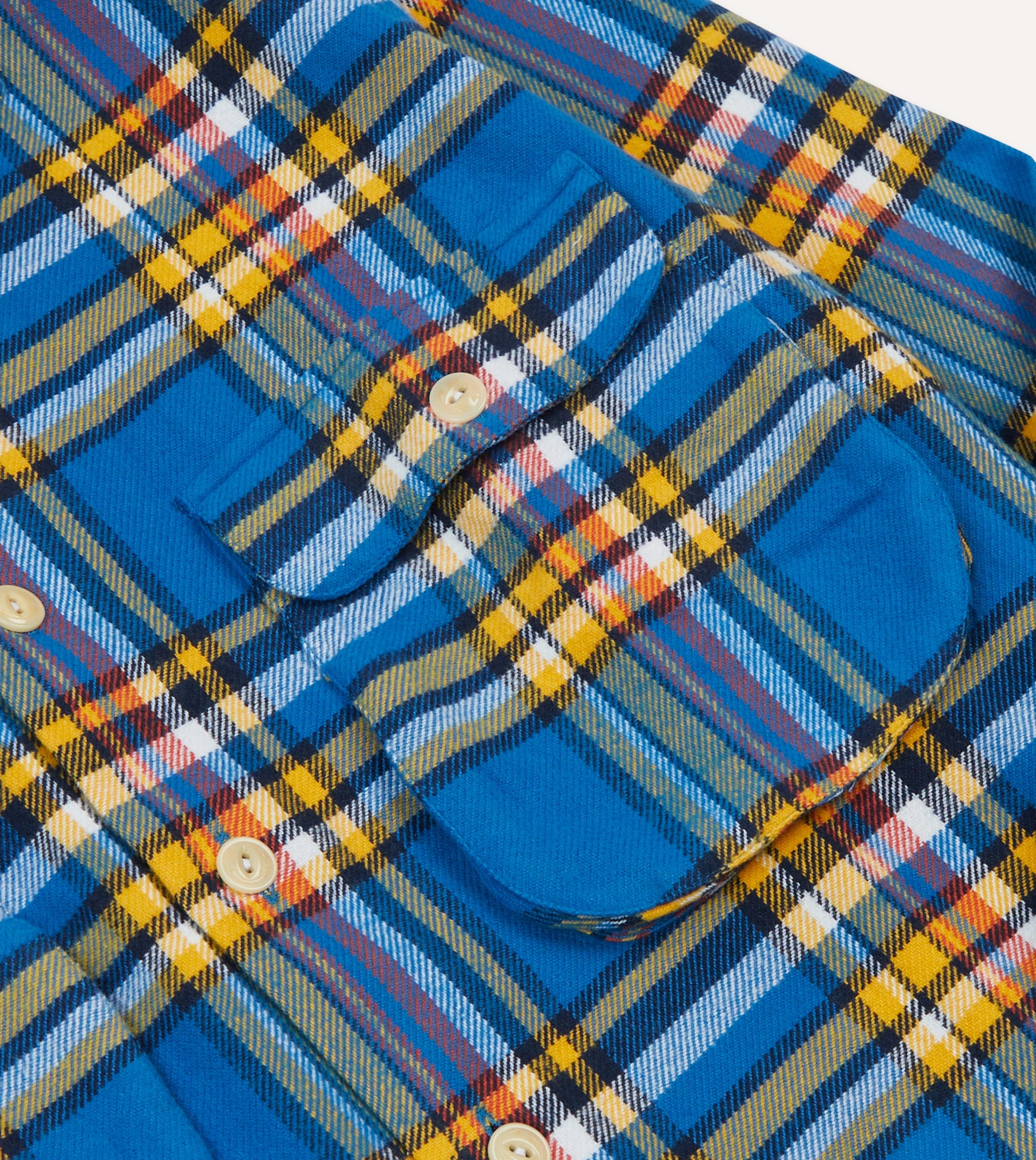 Blue and Yellow Check Brushed Cotton Two-Pocket Work Shirt - Image 4