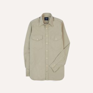 Stone Cotton Long Point Collar Work Shirt