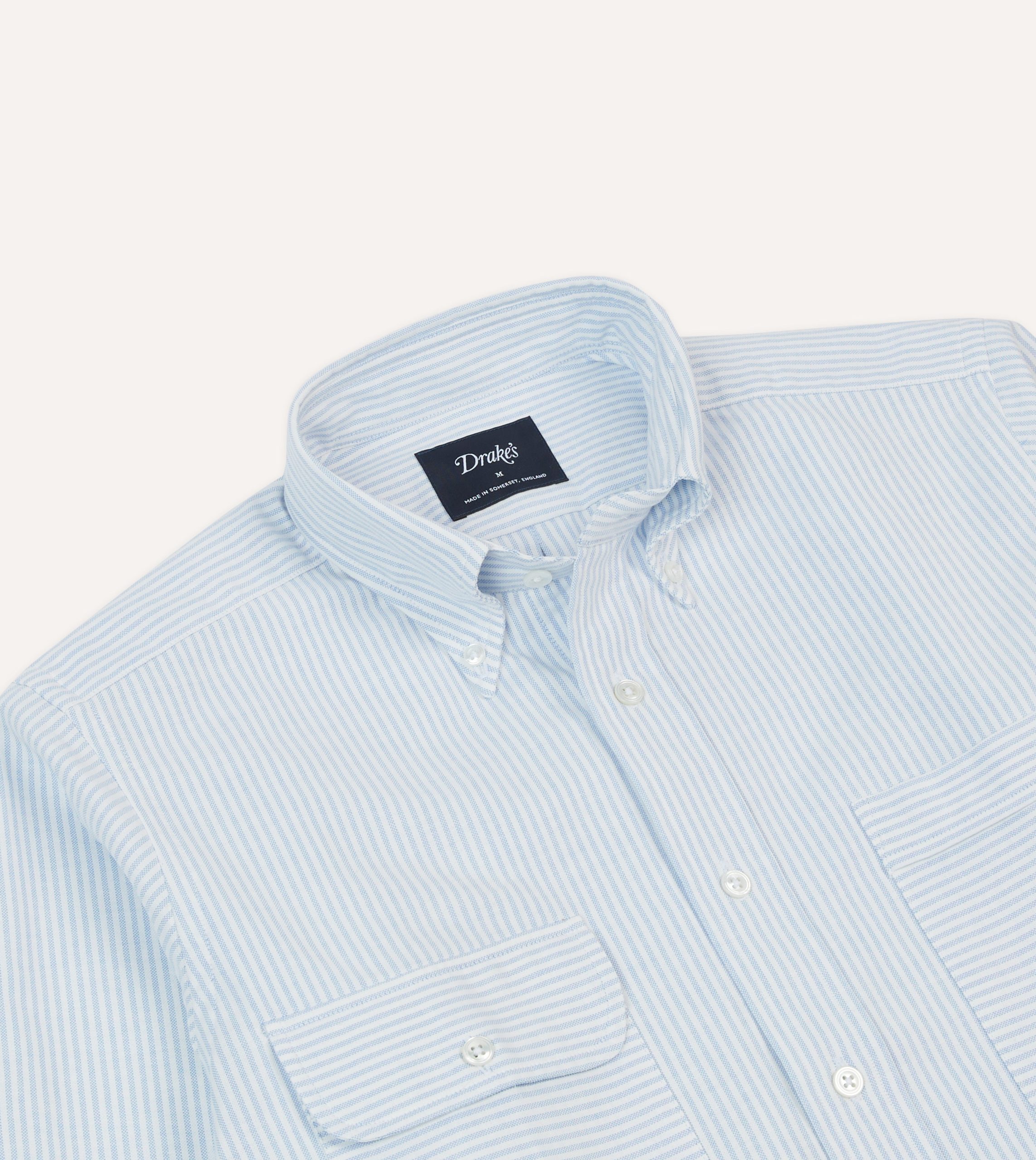 Blue Ticking Stripe Oxford Cloth Button-Down Work Shirt - Image 3