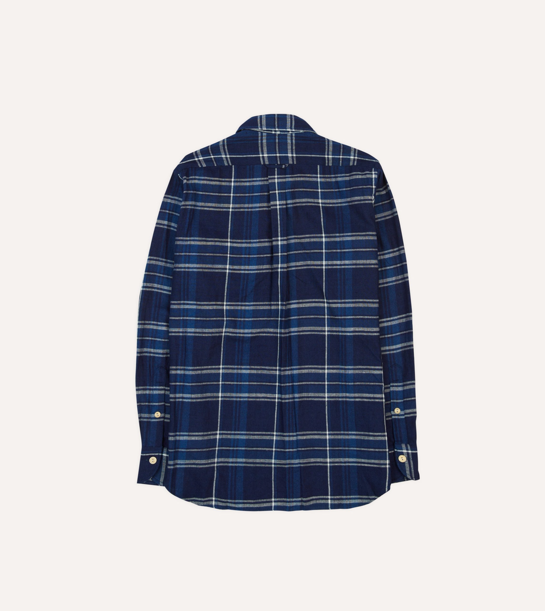 Blue Check Cotton Long Point Collar Work Shirt - Image 6