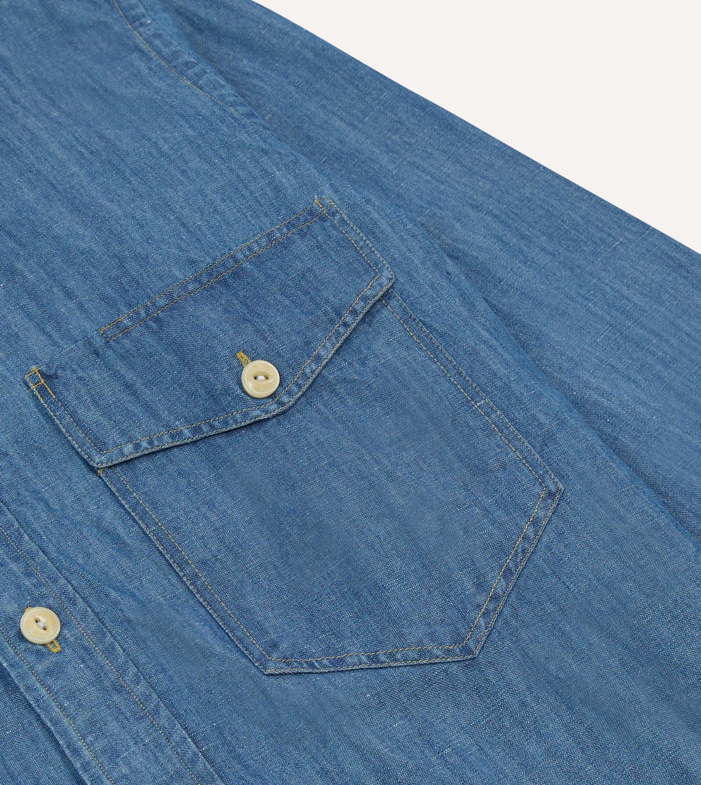 Stone Wash Cotton-Linen Long Point Collar Work Shirt - Image 4