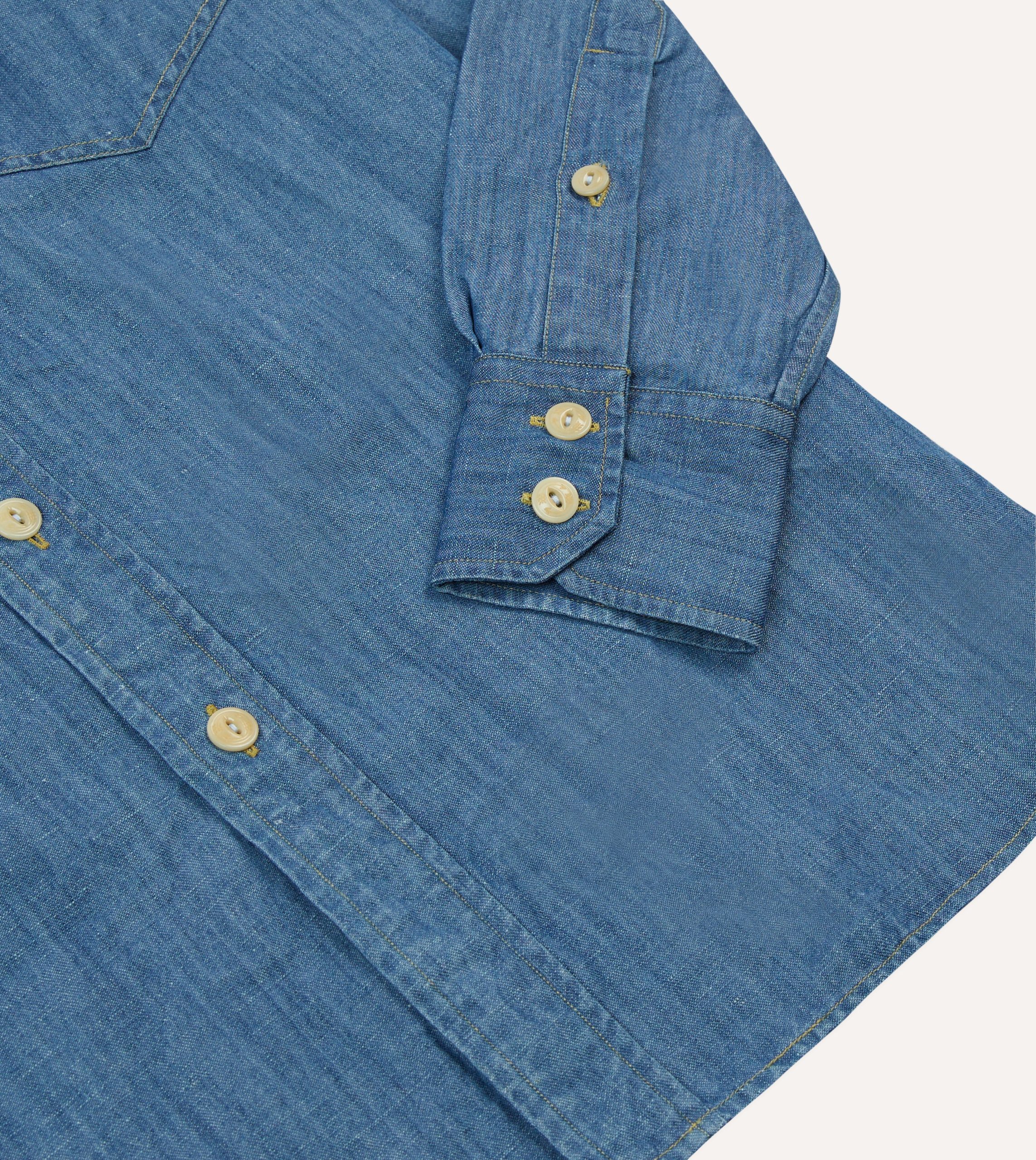 Stone Wash Cotton-Linen Long Point Collar Work Shirt - Image 5