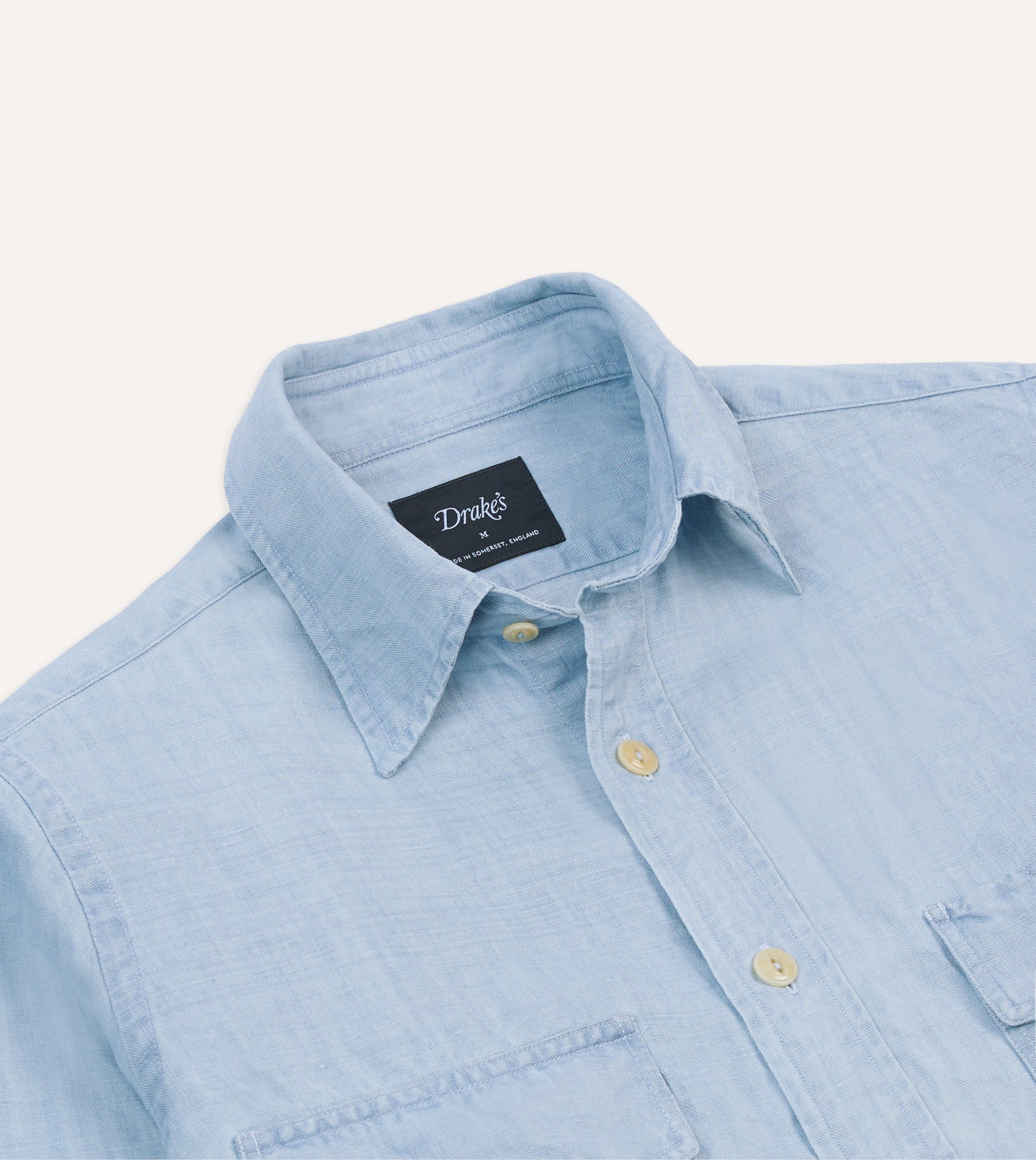 Bleach Wash Cotton-Linen Long Point Collar Work Shirt - Image 3