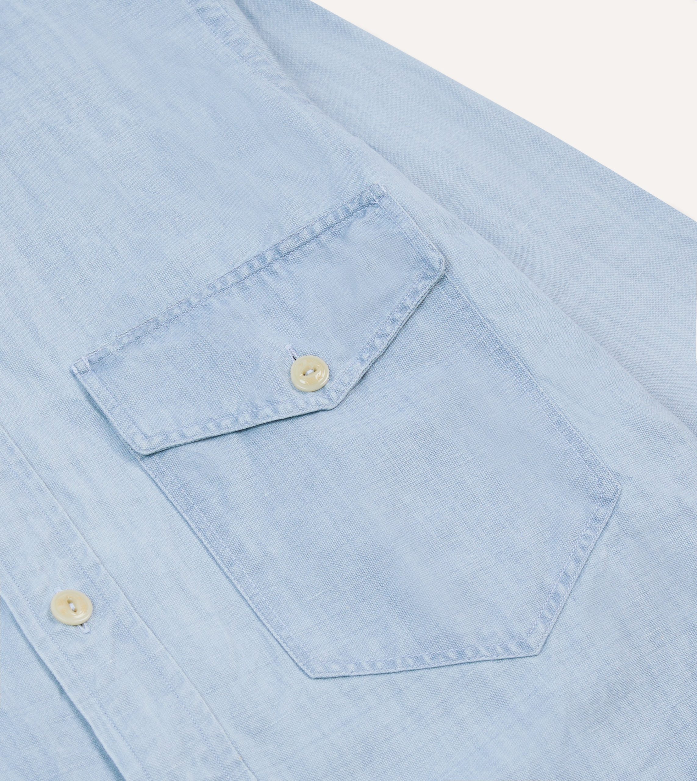 Bleach Wash Cotton-Linen Long Point Collar Work Shirt - Image 4