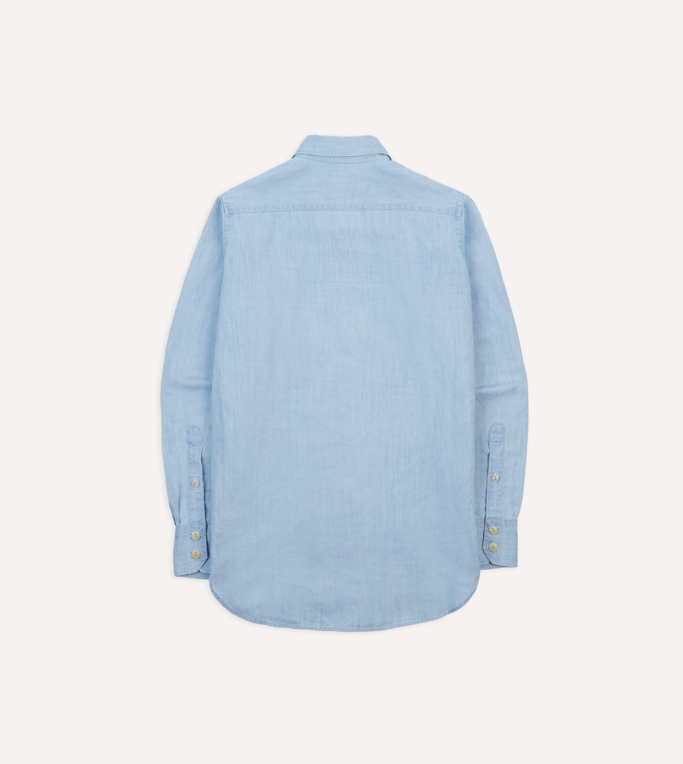 Bleach Wash Cotton-Linen Long Point Collar Work Shirt - Image 6