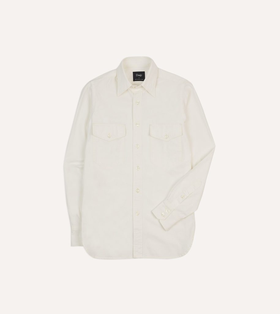 White Cotton Two-Pocket Work Shirt