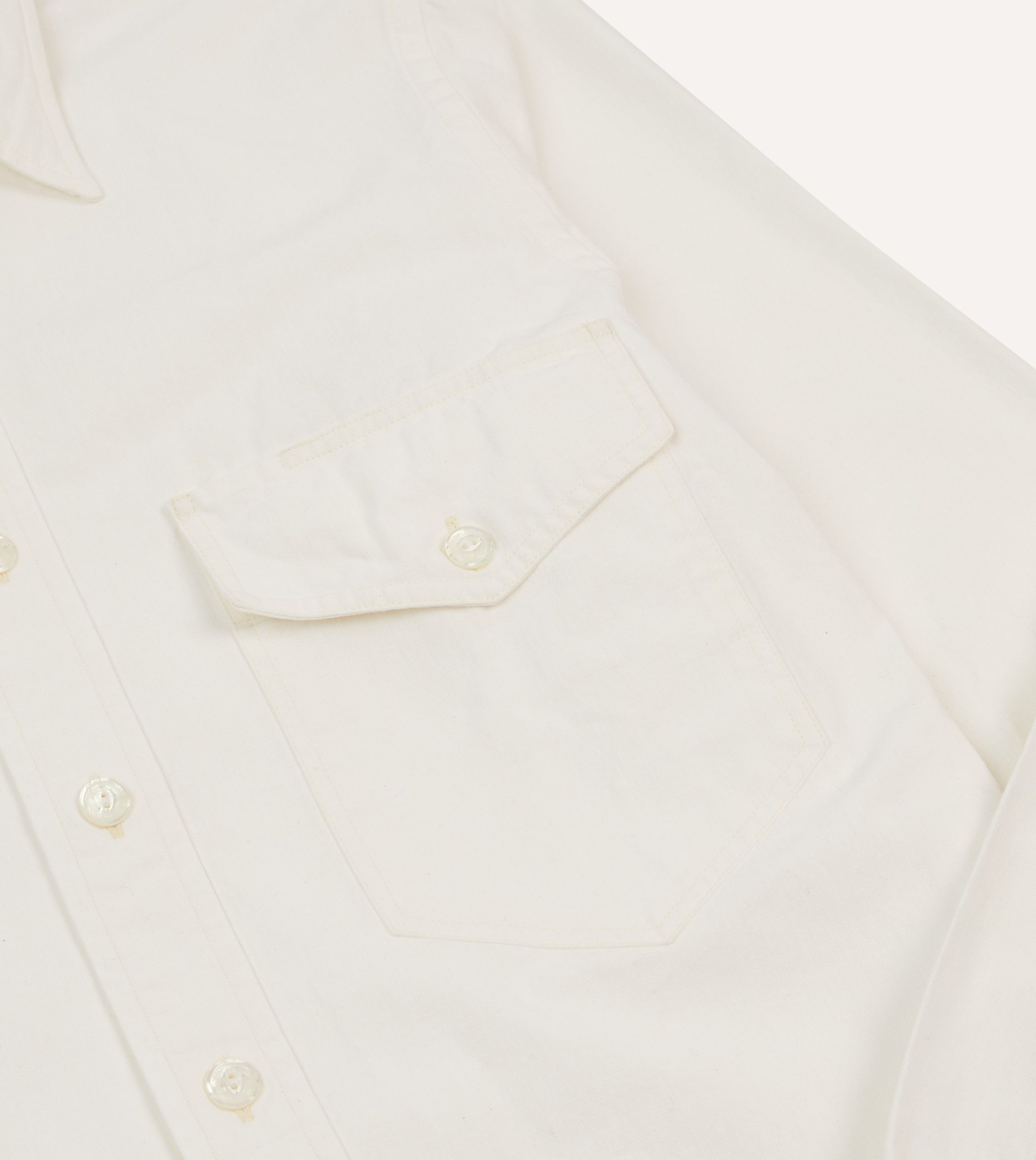 White Cotton Two-Pocket Work Shirt - Image 4