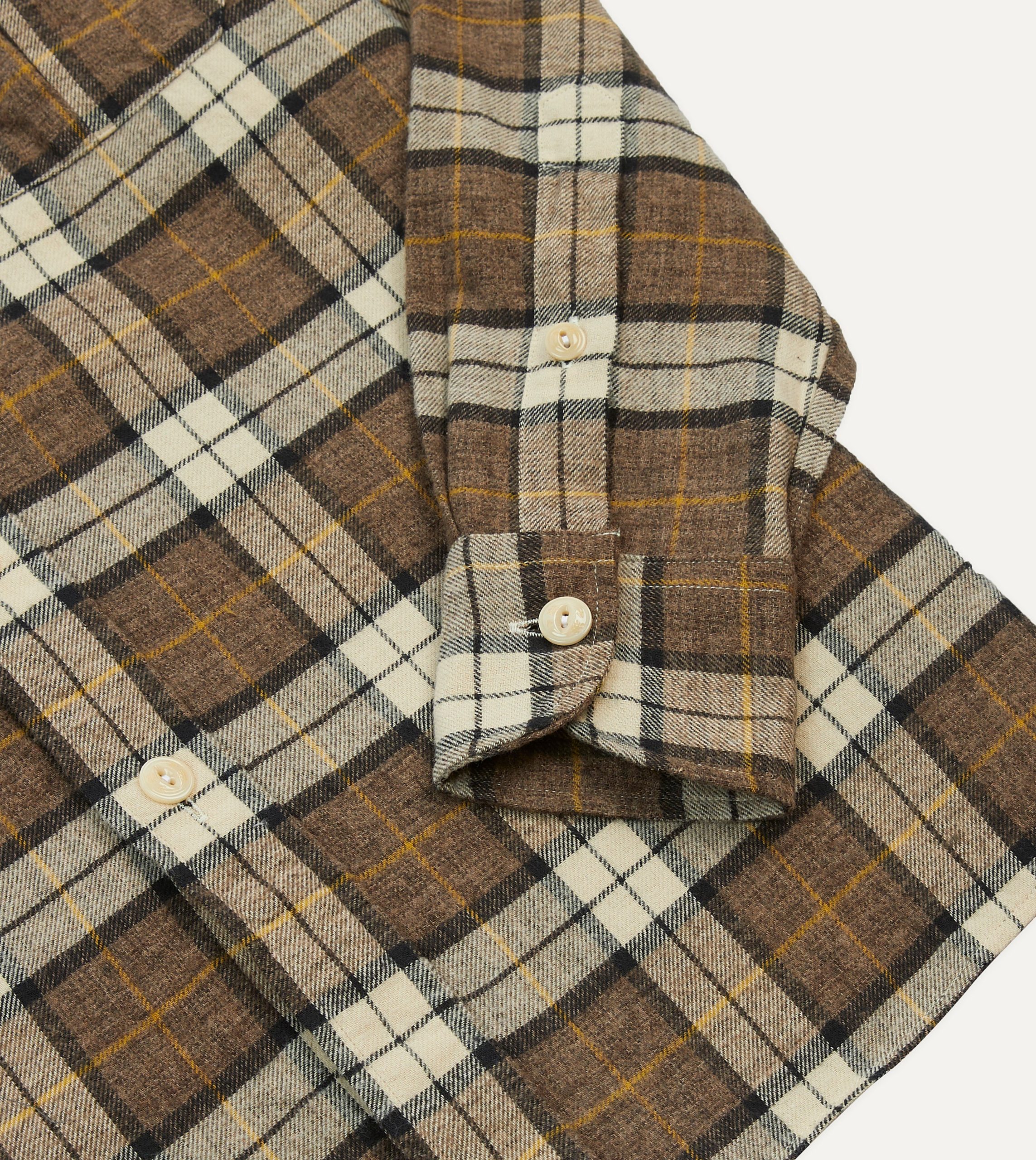 Brown Check Brushed Cotton Two-Pocket Work Shirt - Image 5