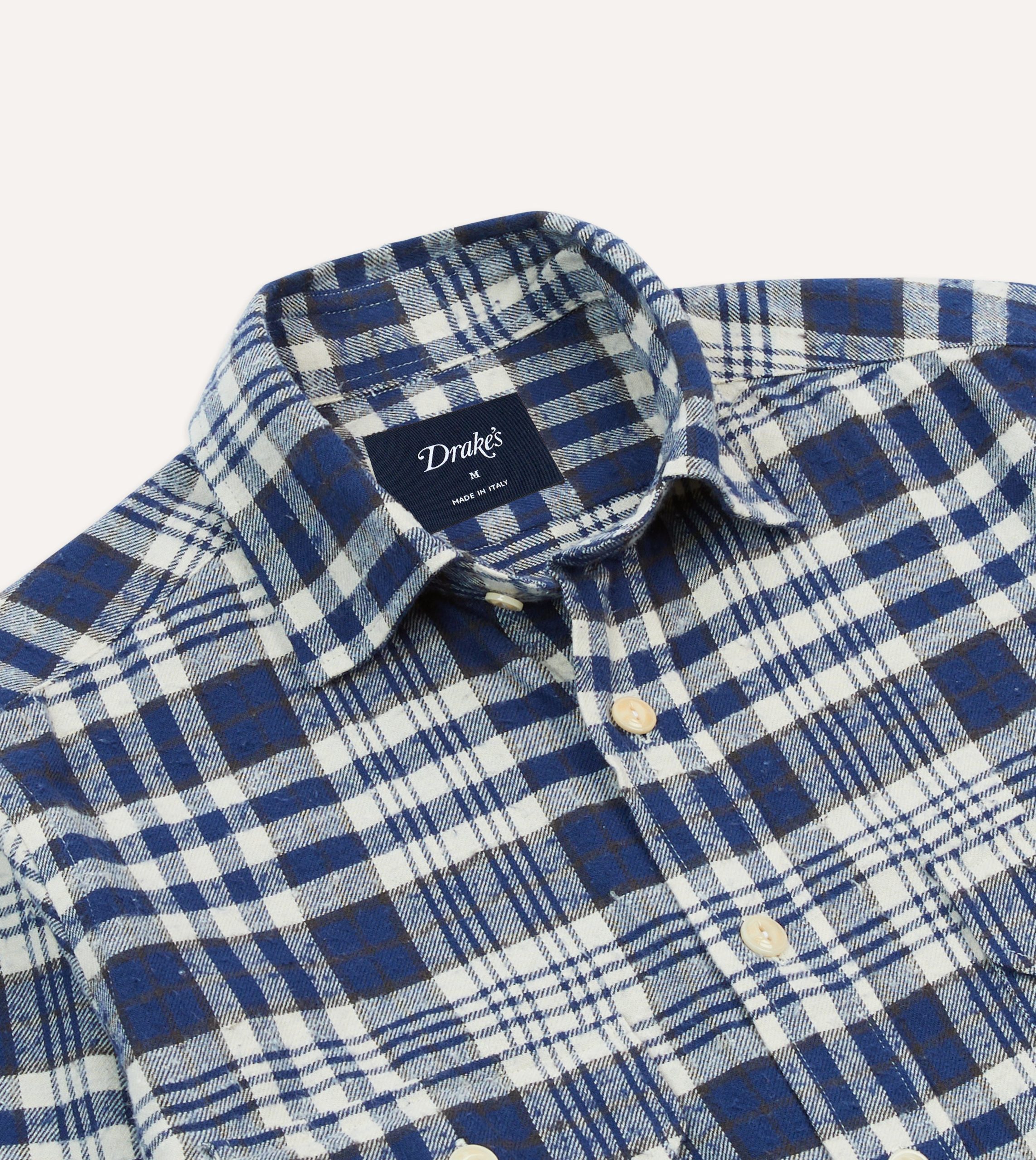 Blue Check Brushed Cotton Two-Pocket Work Shirt - Image 3