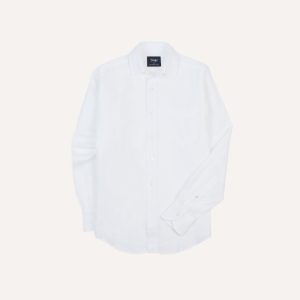 White Linen Spread Collar Shirt
