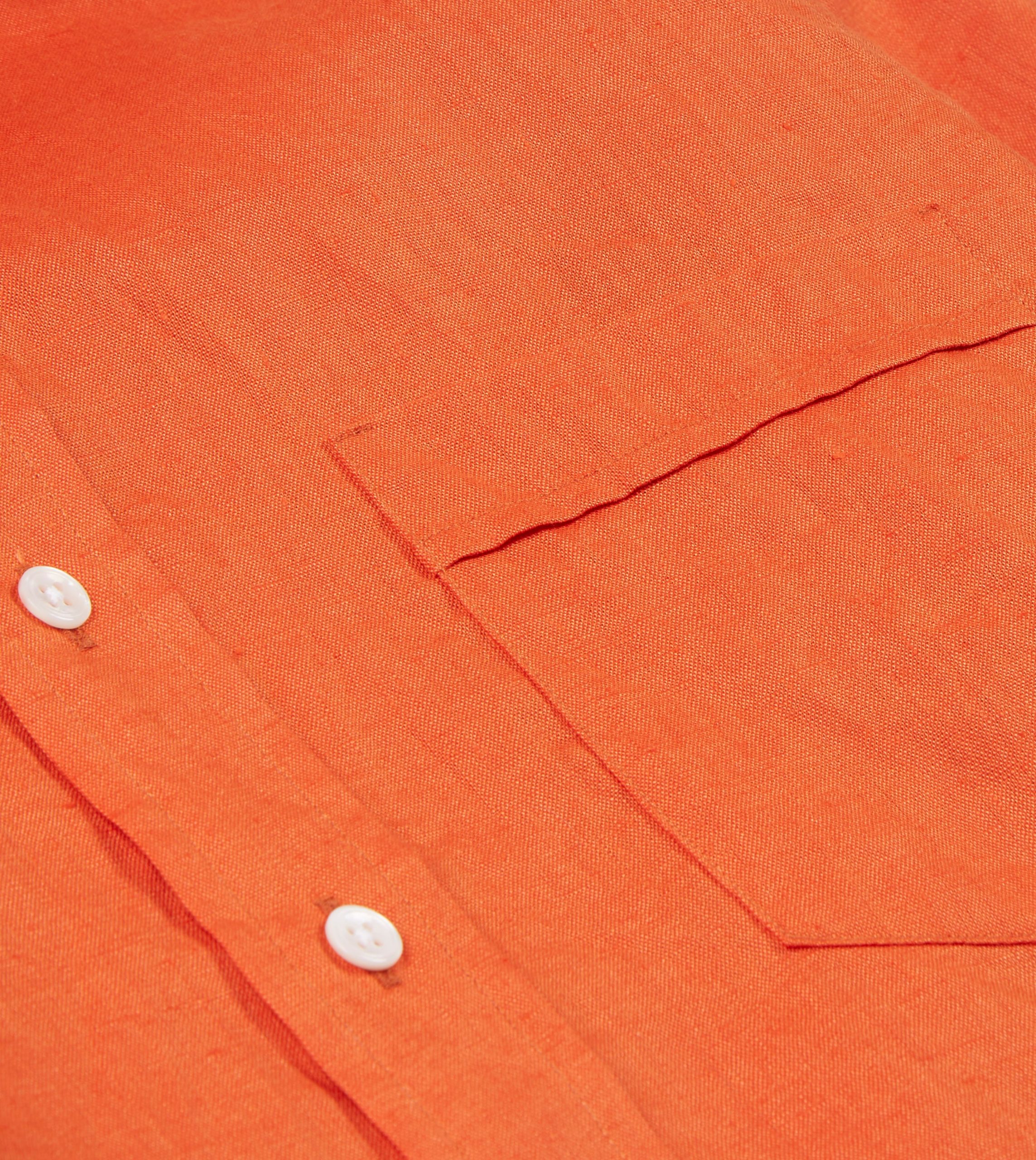 Orange Linen Spread Collar Shirt - Image 5