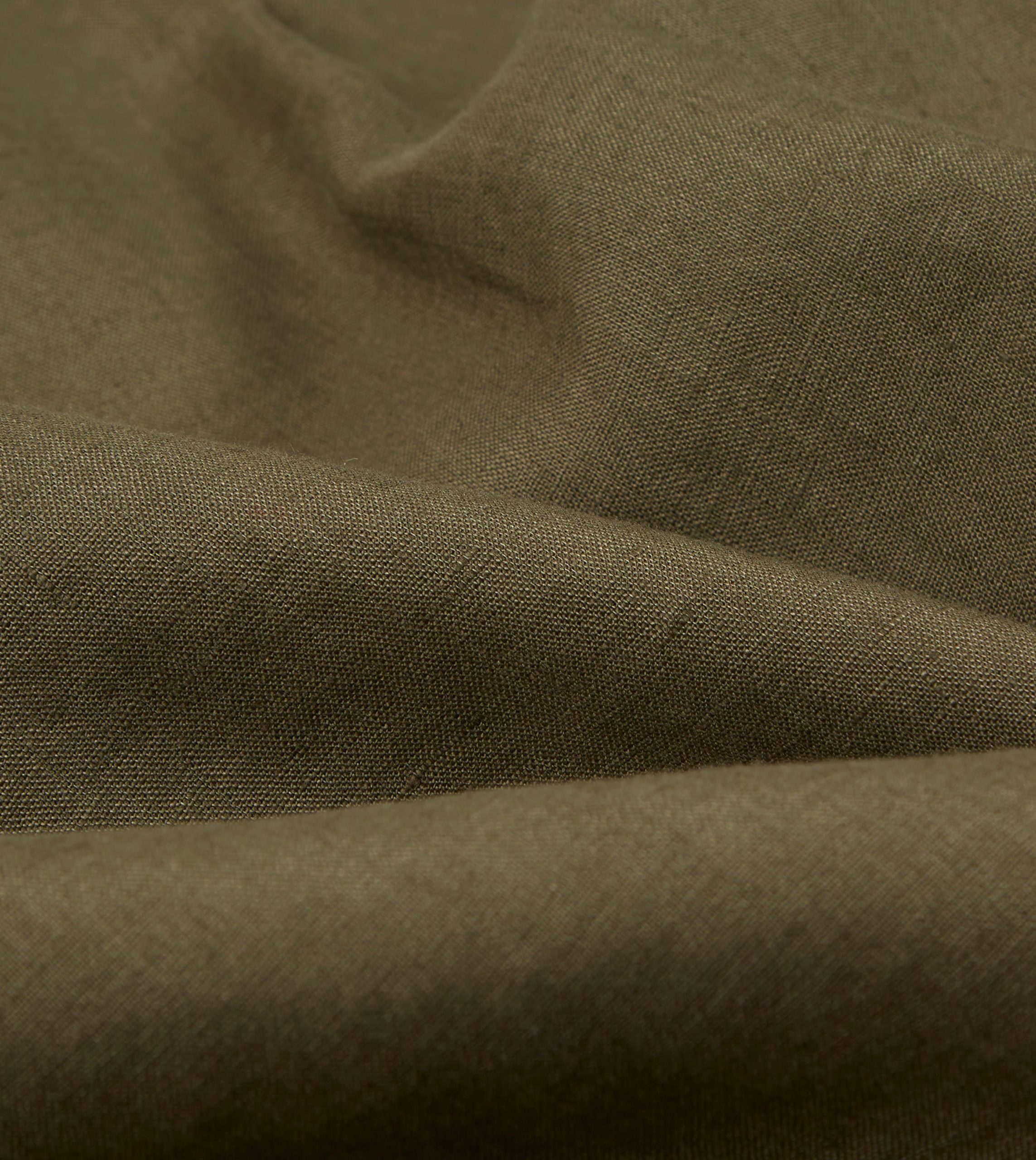 Khaki Green Linen Spread Collar Shirt - Image 2