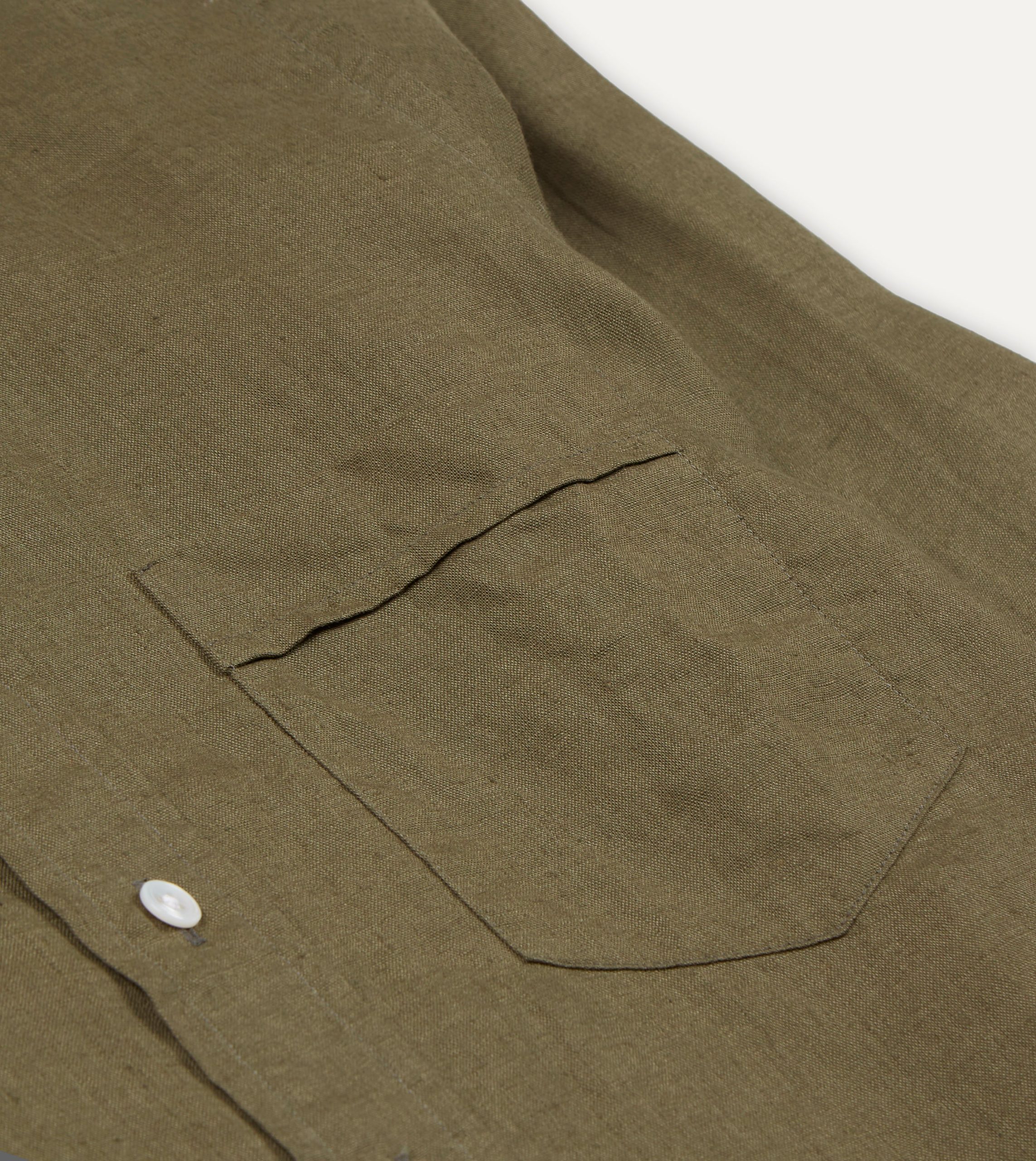 Khaki Green Linen Spread Collar Shirt - Image 5