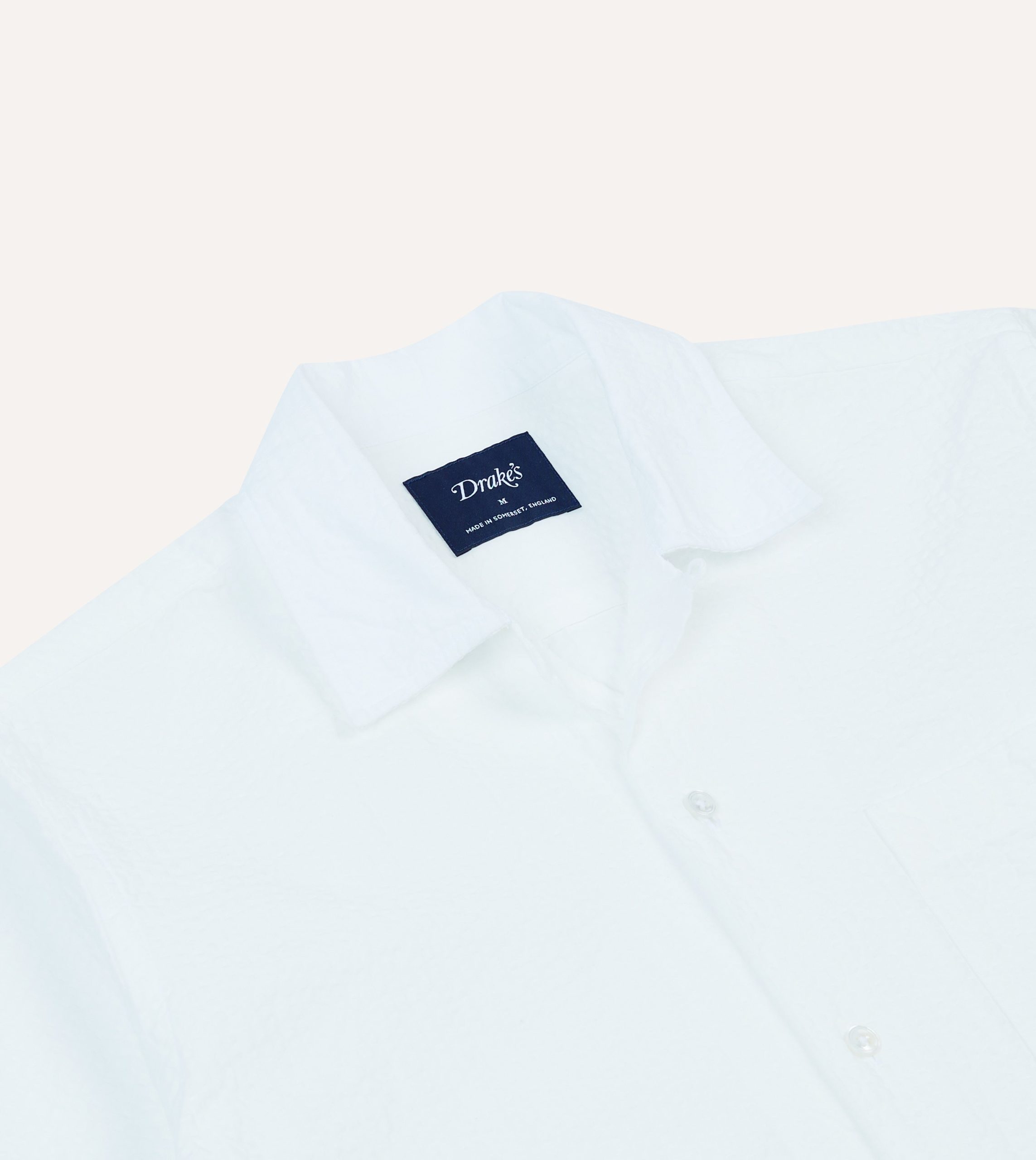 White Cotton-Linen Seersucker Camp Collar Short Sleeve Shirt - Image 3