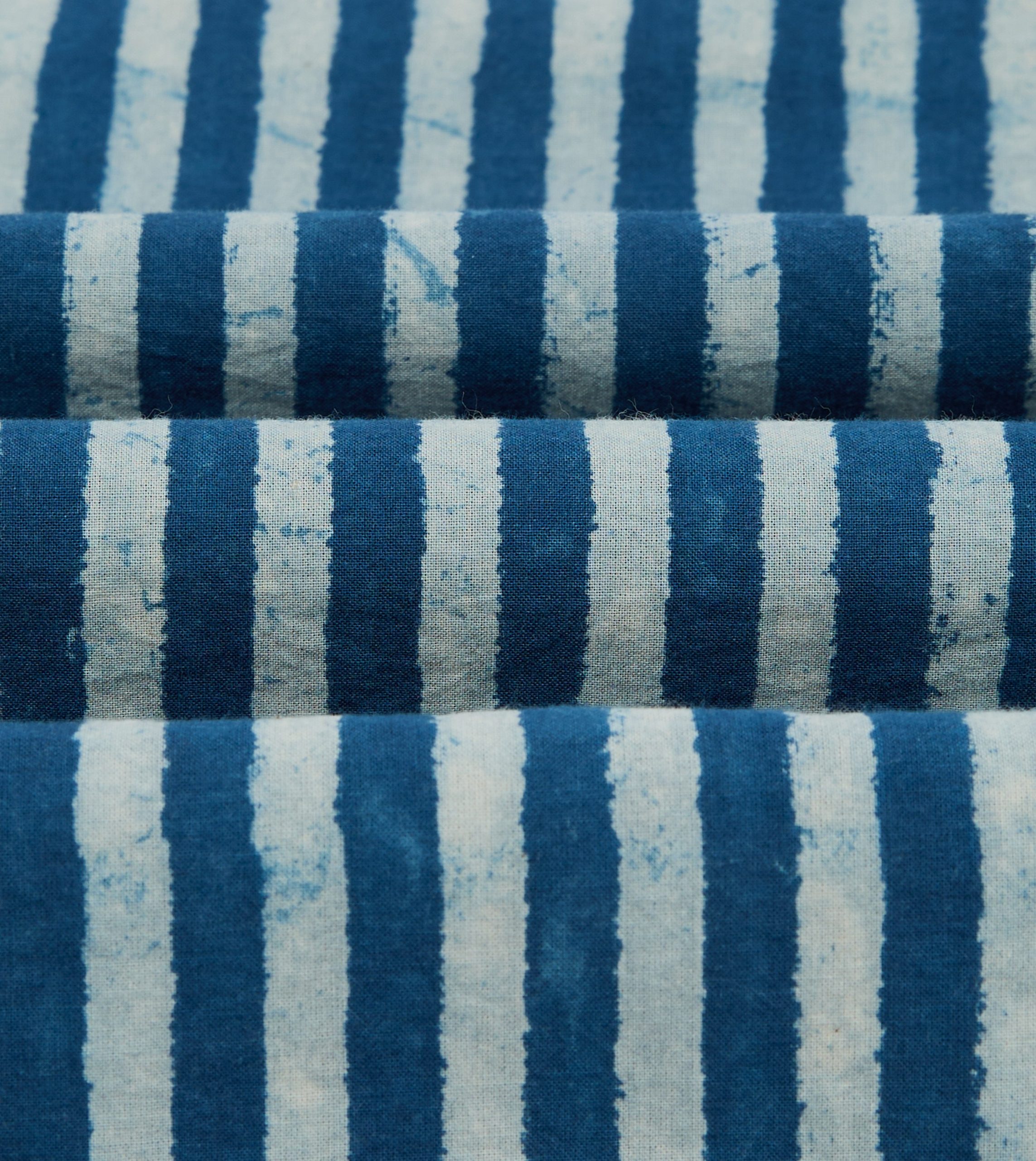 Indigo Stripe Block Print Cotton Camp Collar Short Sleeve Shirt - Image 2