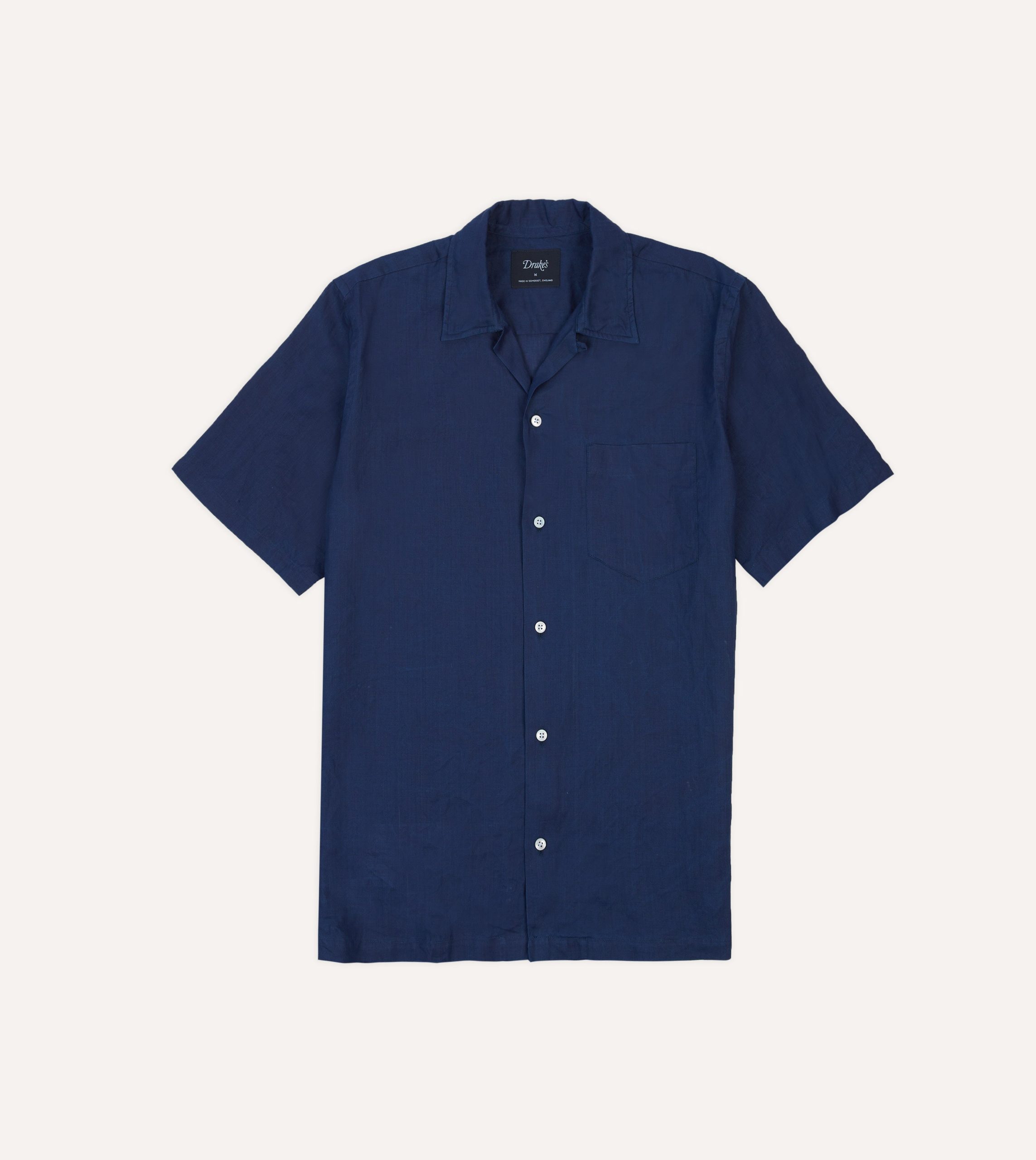 Indigo Ramie Camp Collar Short Sleeve Shirt