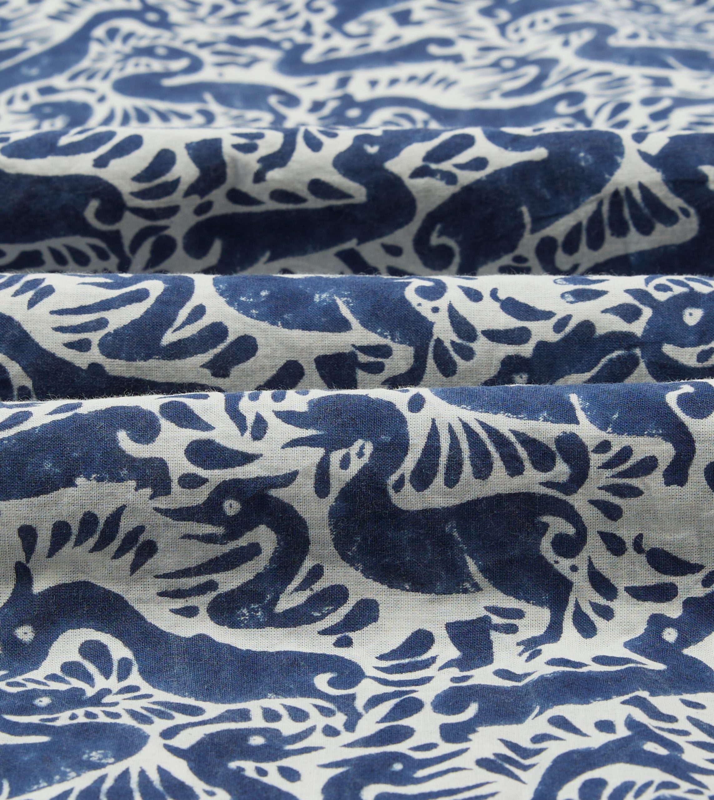 Navy Duck Block Print Cotton Camp Collar Short Sleeve Shirt - Image 2