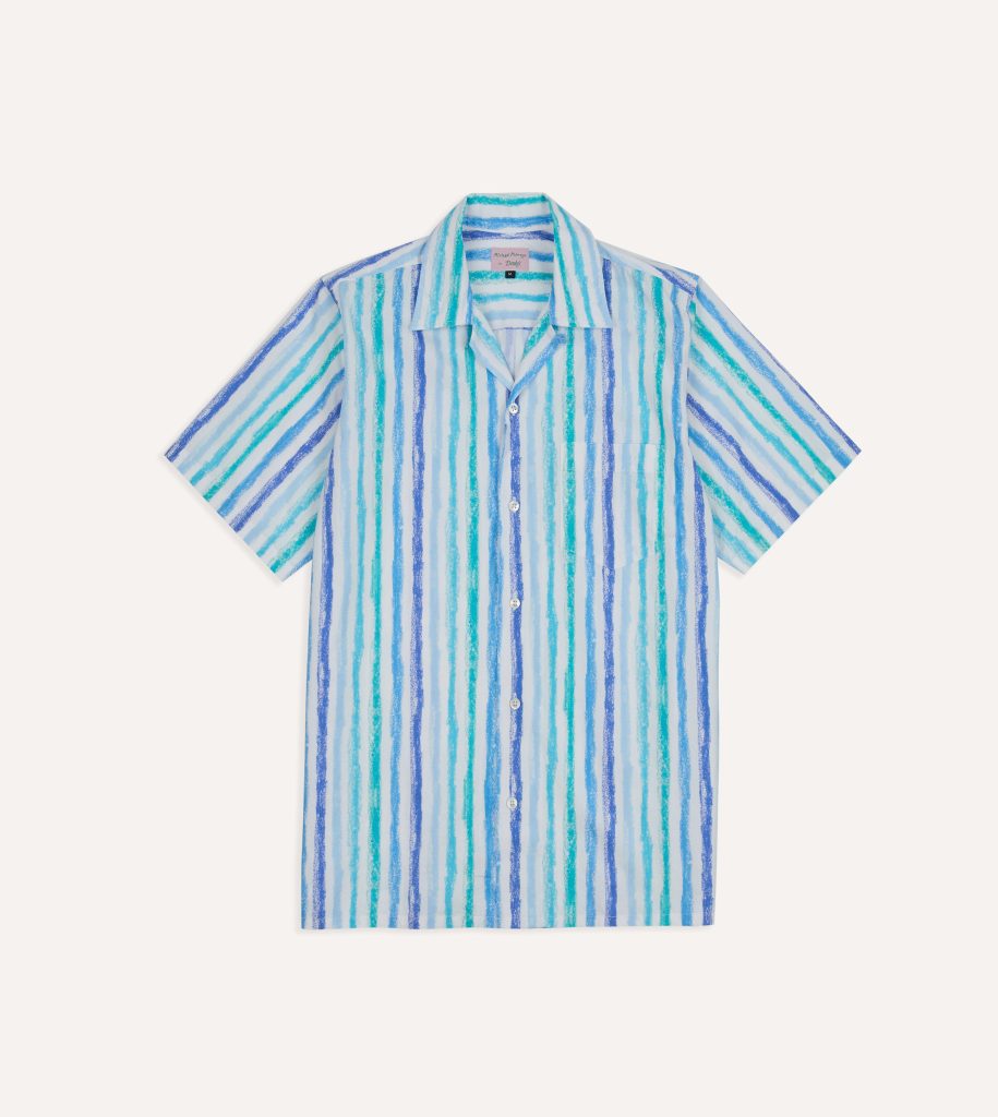Michael McGregor for Drake's Stripe Camp Collar Shirt