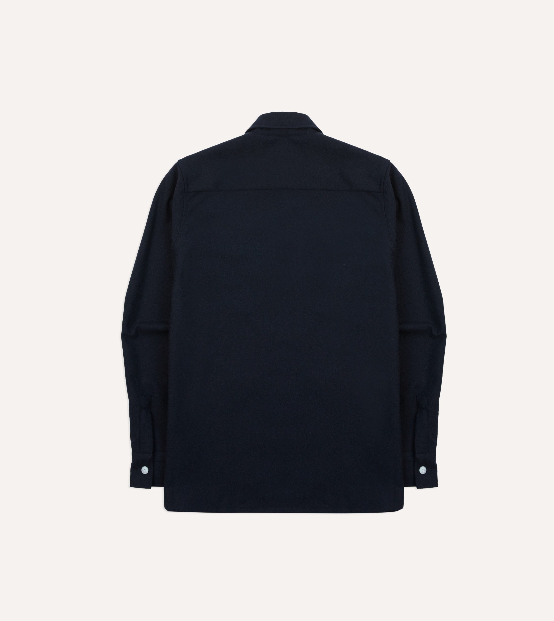 Navy Wool Four-Pocket Camp Collar Work Shirt - Image 6