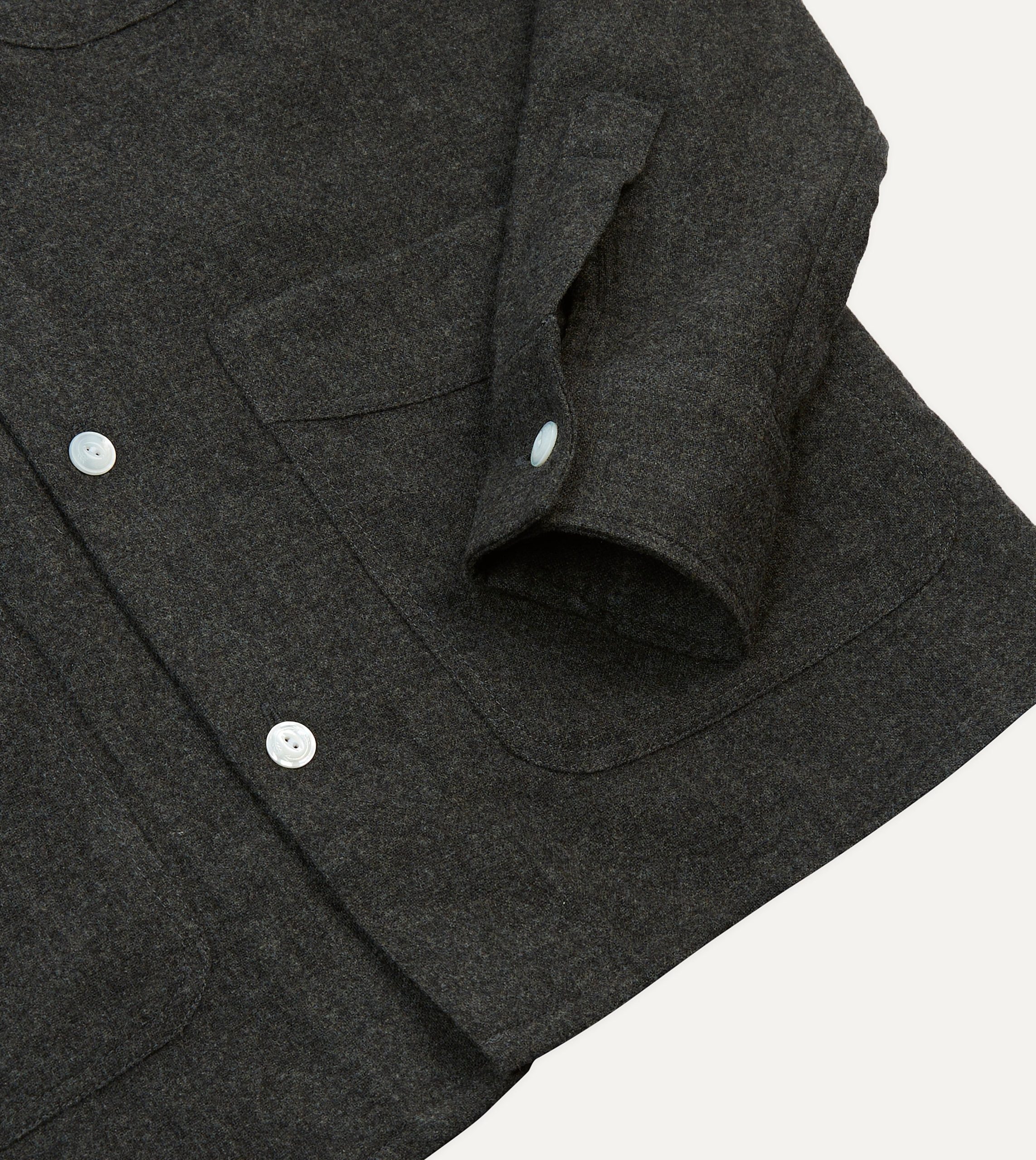 Grey Wool Four-Pocket Camp Collar Work Shirt - Image 5