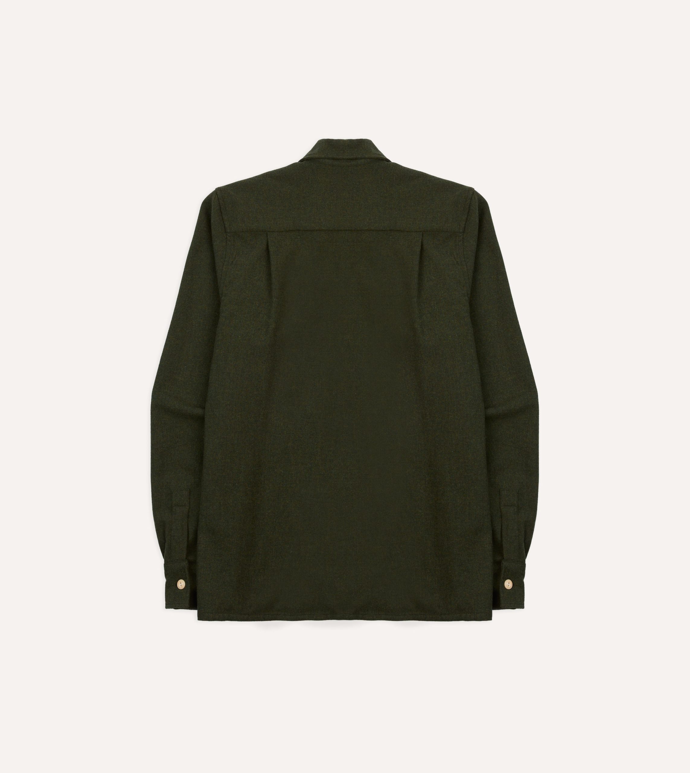 Dark Green Wool Two-Pocket Camp Collar Work Shirt - Image 6