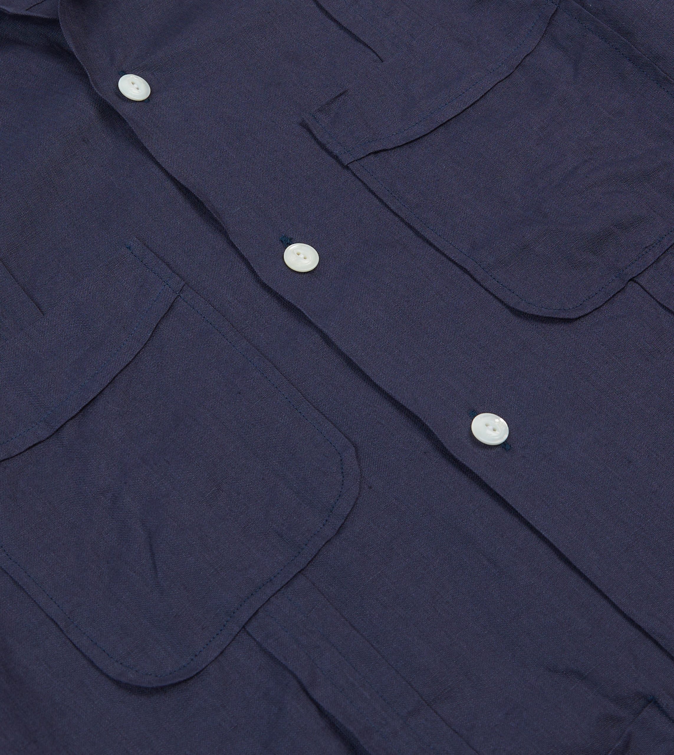 Navy Linen Short Sleeve Cuban Shirt - Image 4