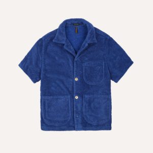 Blue Cotton Terry Towelling Short Sleeve Safari Shirt