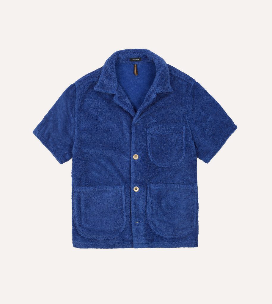 Blue Cotton Terry Towelling Short Sleeve Safari Shirt