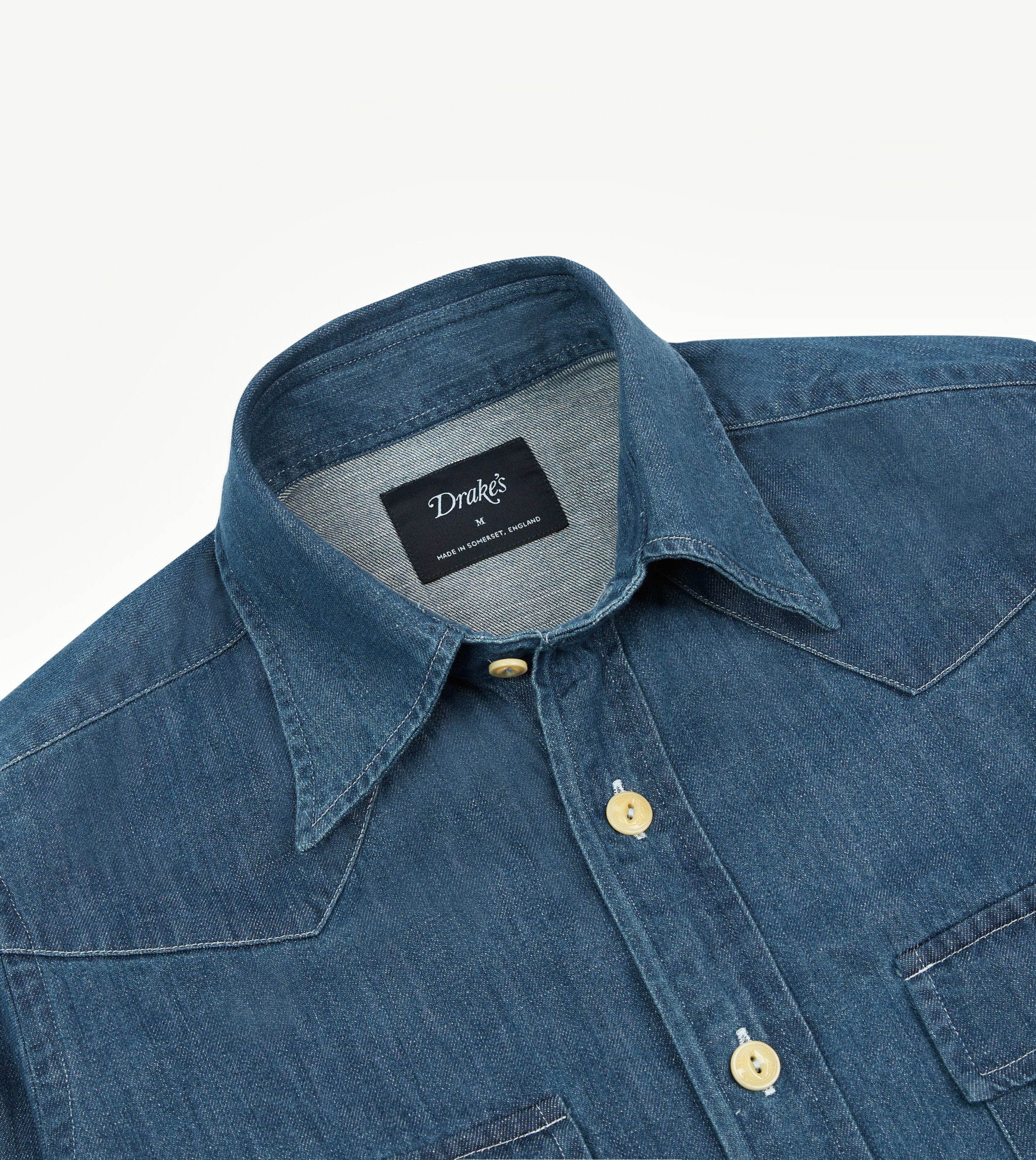 Stone Wash Denim Two-Pocket Western Shirt - Image 3