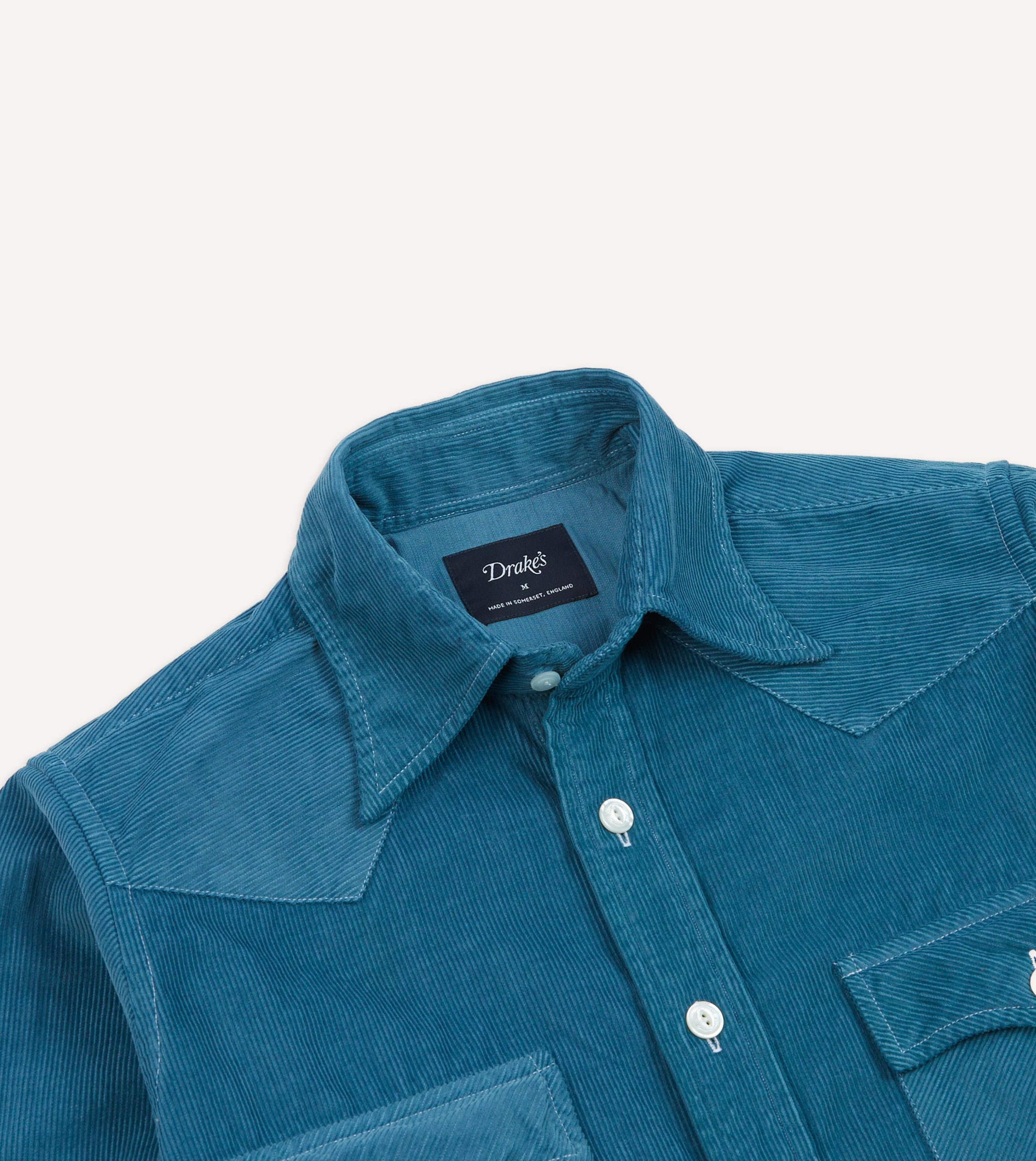 Turquoise Corduroy Two-Pocket Western Shirt - Image 3