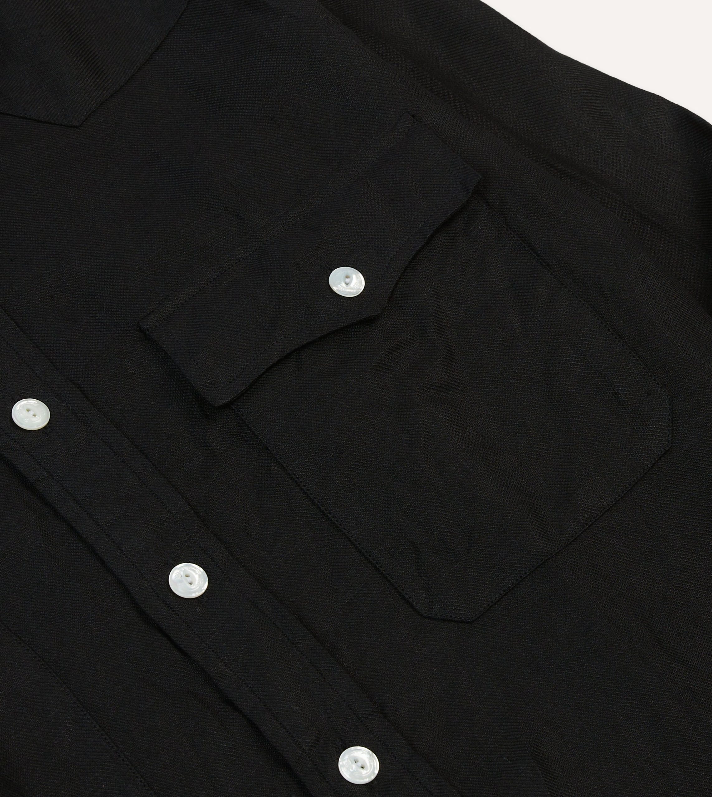 Black Linen Twill Two-Pocket Western Shirt - Image 4
