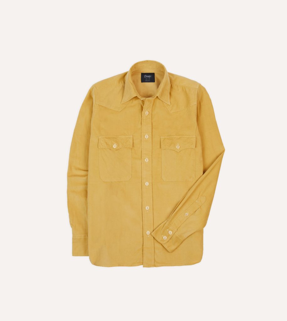 Yellow Corduroy Two-Pocket Western Shirt