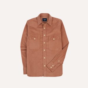 Washed Red Corduroy Two-Pocket Western Shirt