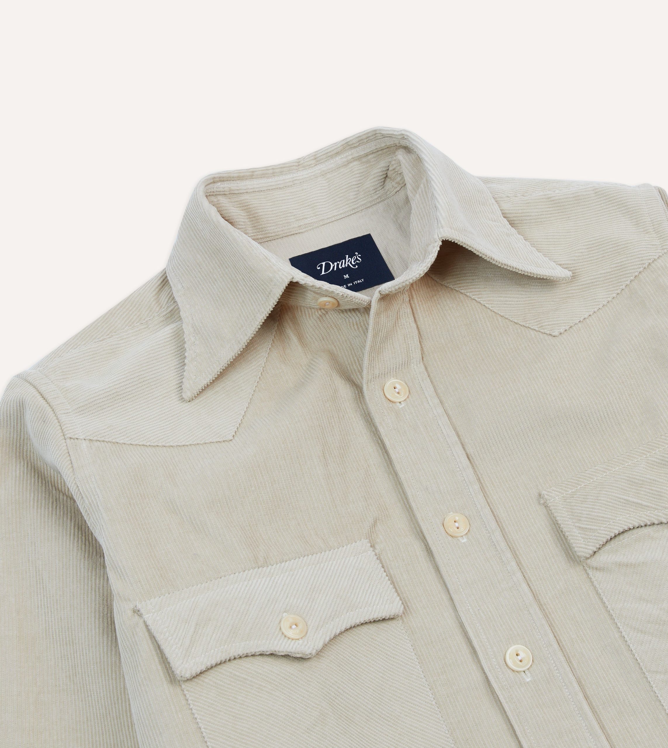 Ecru Corduroy Two-Pocket Western Shirt - Image 3