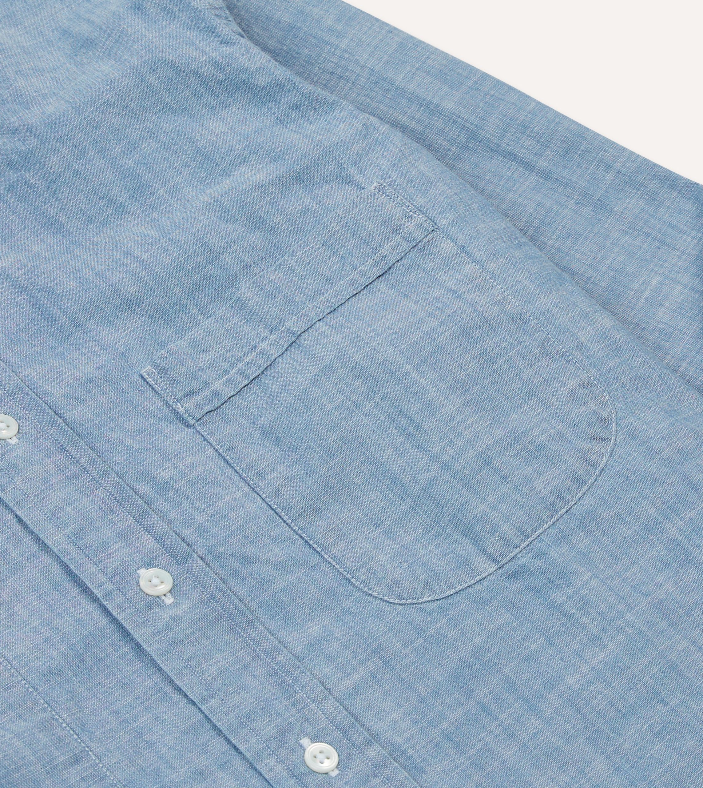 Chambray Cotton Mandarin Collar Shirt - Image 4