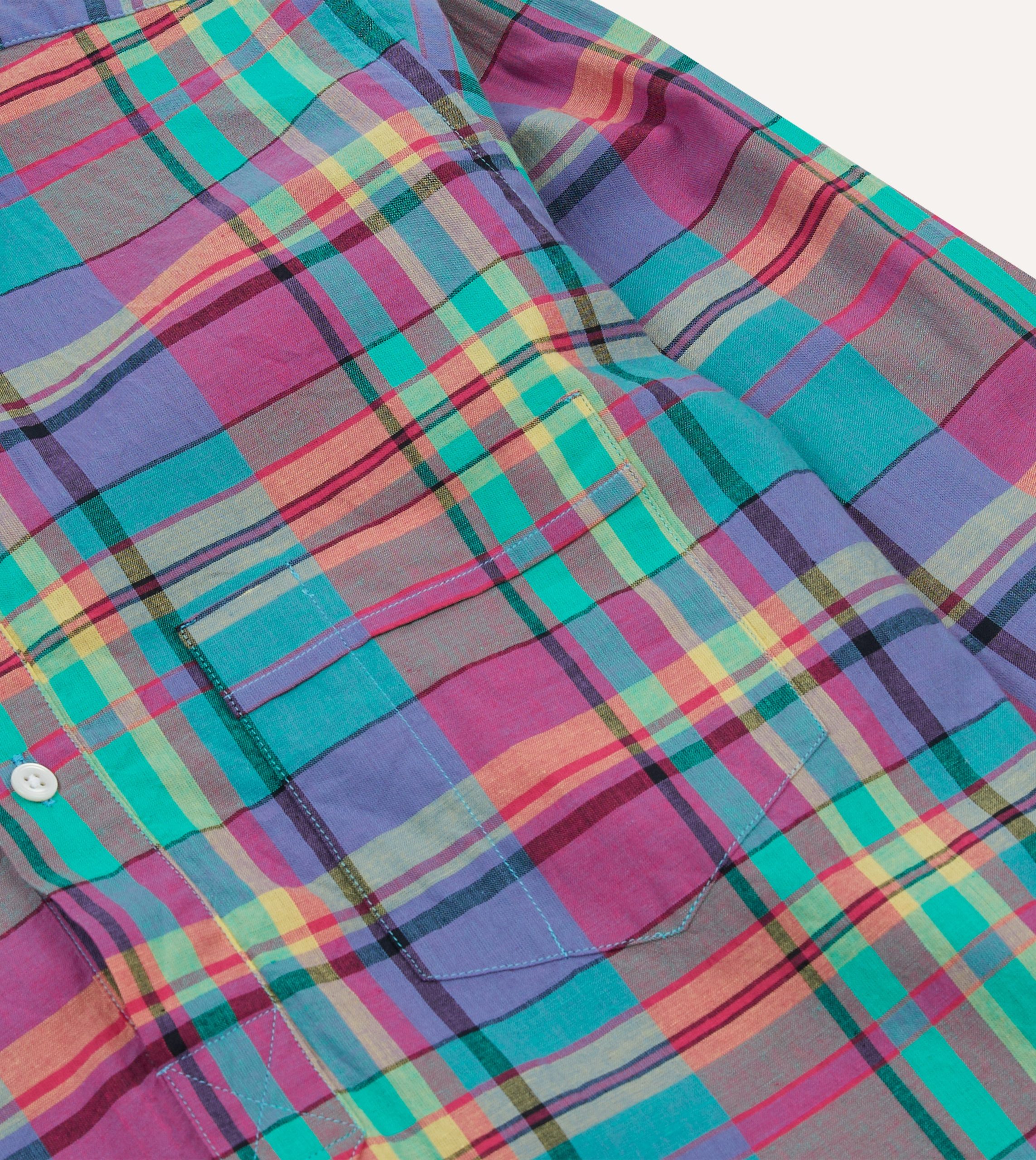 Pink and Blue Madras Check Cotton Button-Down Popover Shirt - Image 4