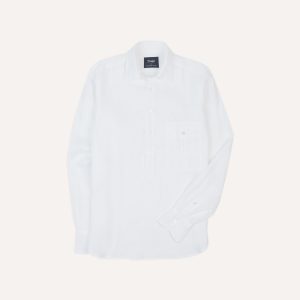 White Linen Long Point Collar Popover Shirt