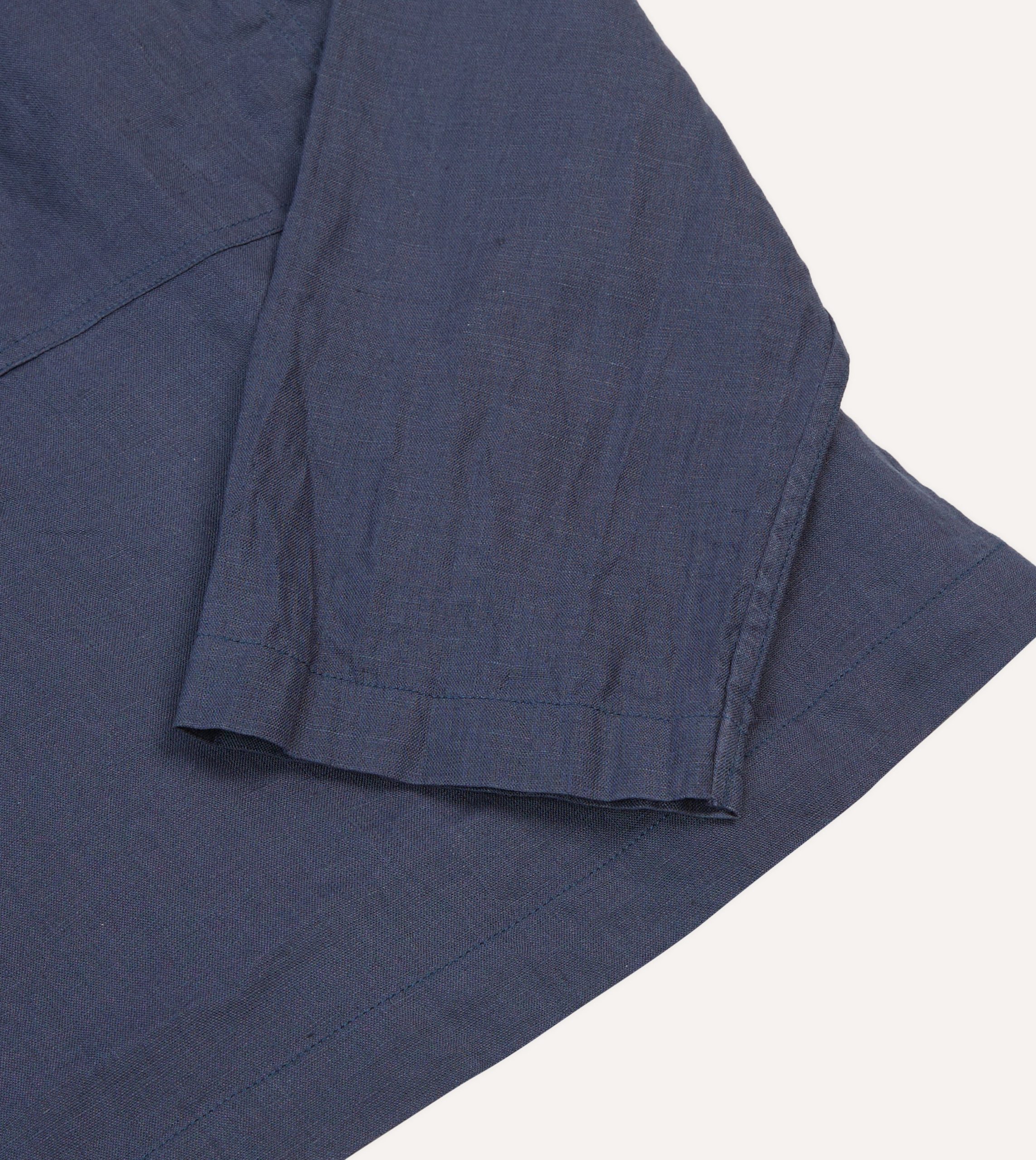 Navy Linen Mandarin Collar Popover Shirt - Image 5