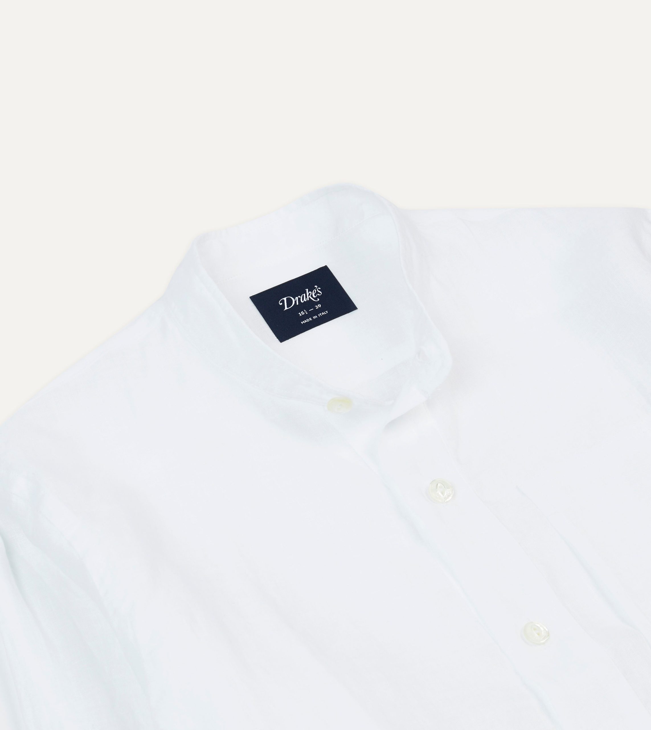 White Linen Mandarin Collar Popover Shirt - Image 3