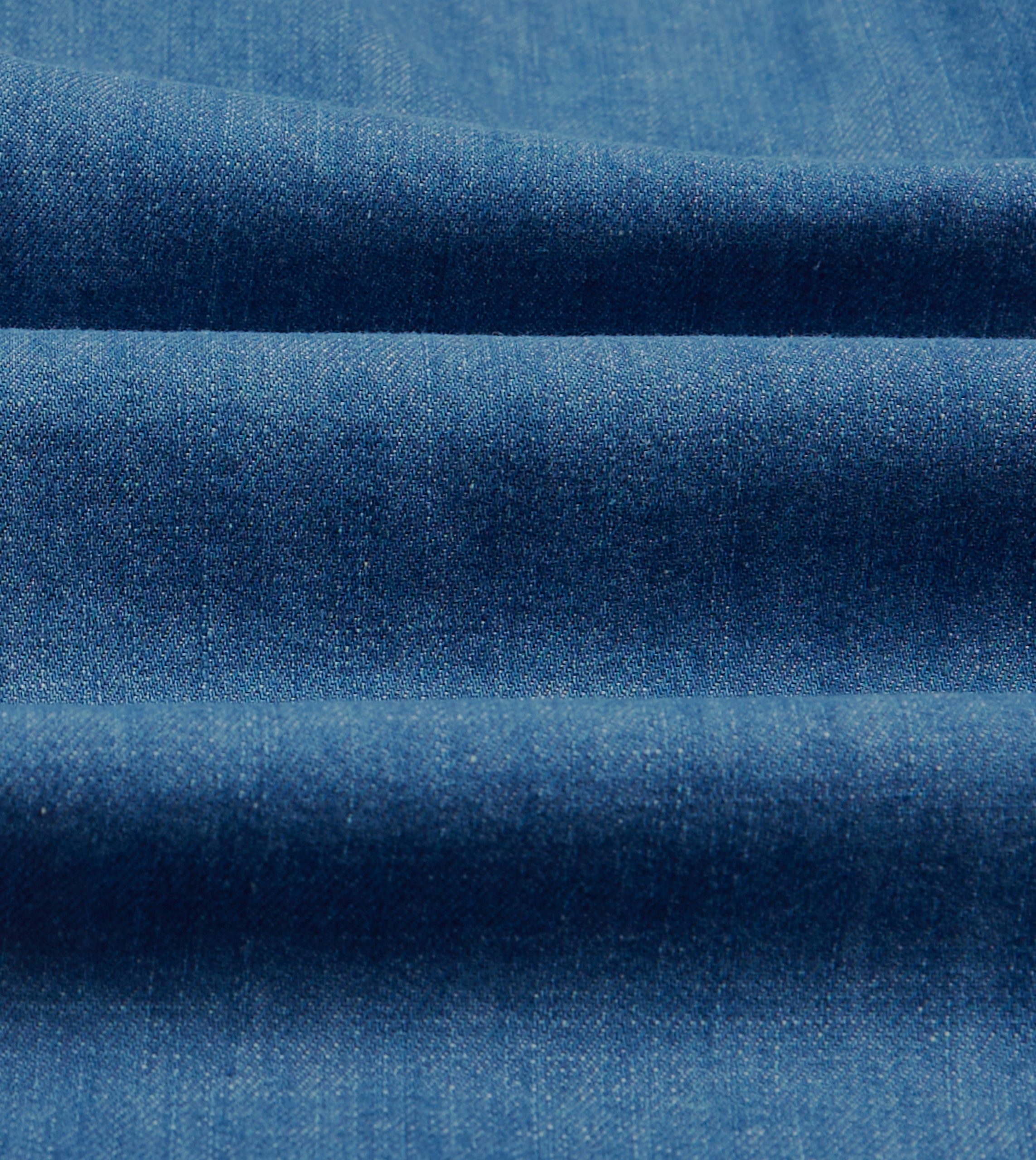 Blue Denim Spread Collar Popover Shirt - Image 2