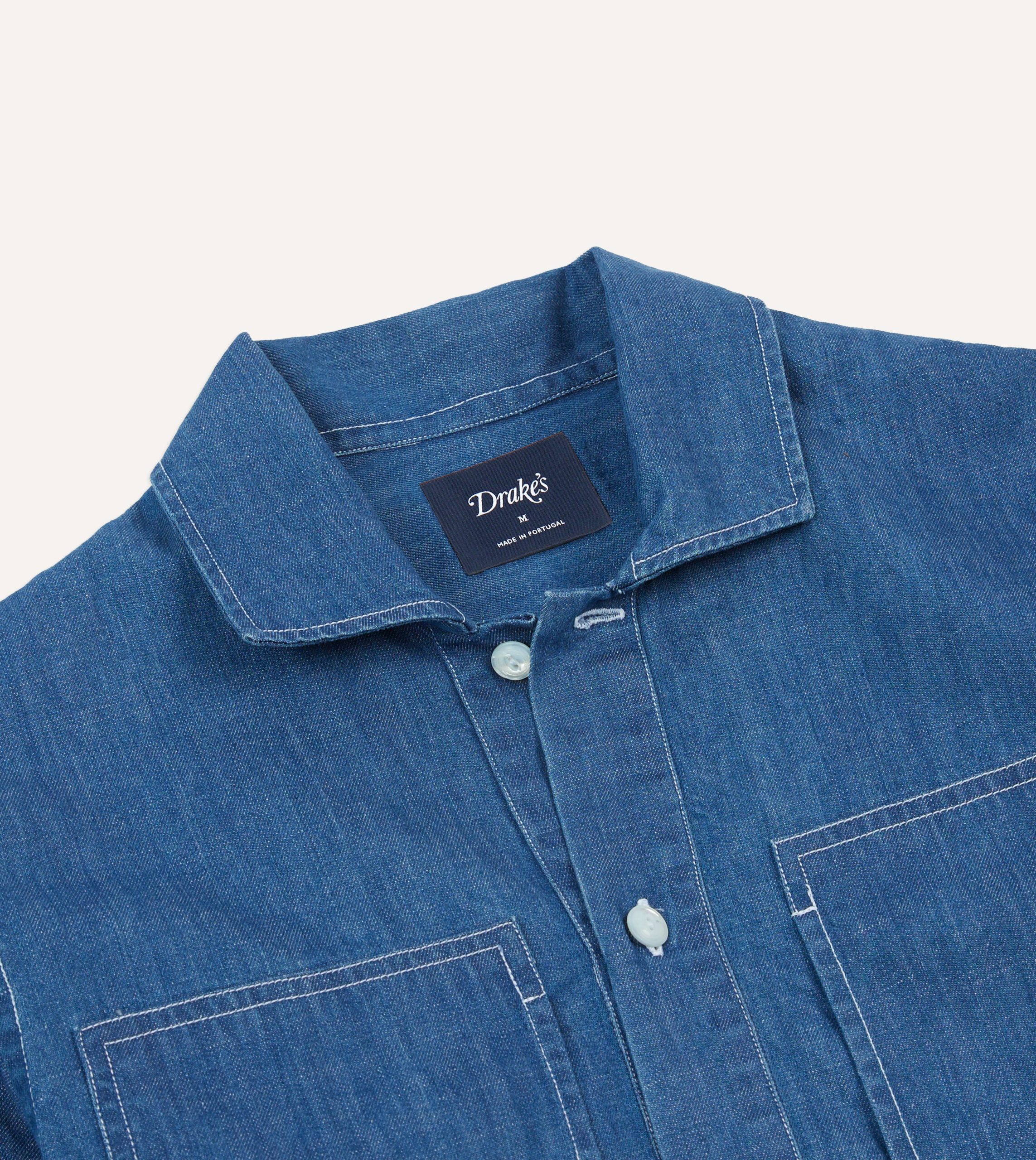 Blue Denim Spread Collar Popover Shirt - Image 3