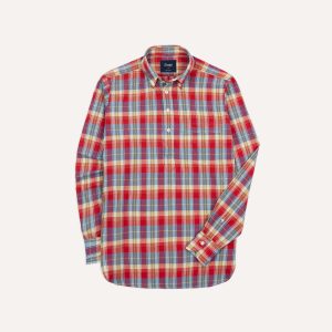 Red and Blue Madras Check Cotton Button-Down Popover Shirt