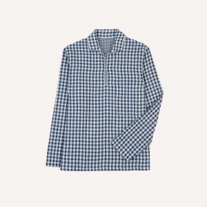 Navy Gingham Cotton Reversible Smock