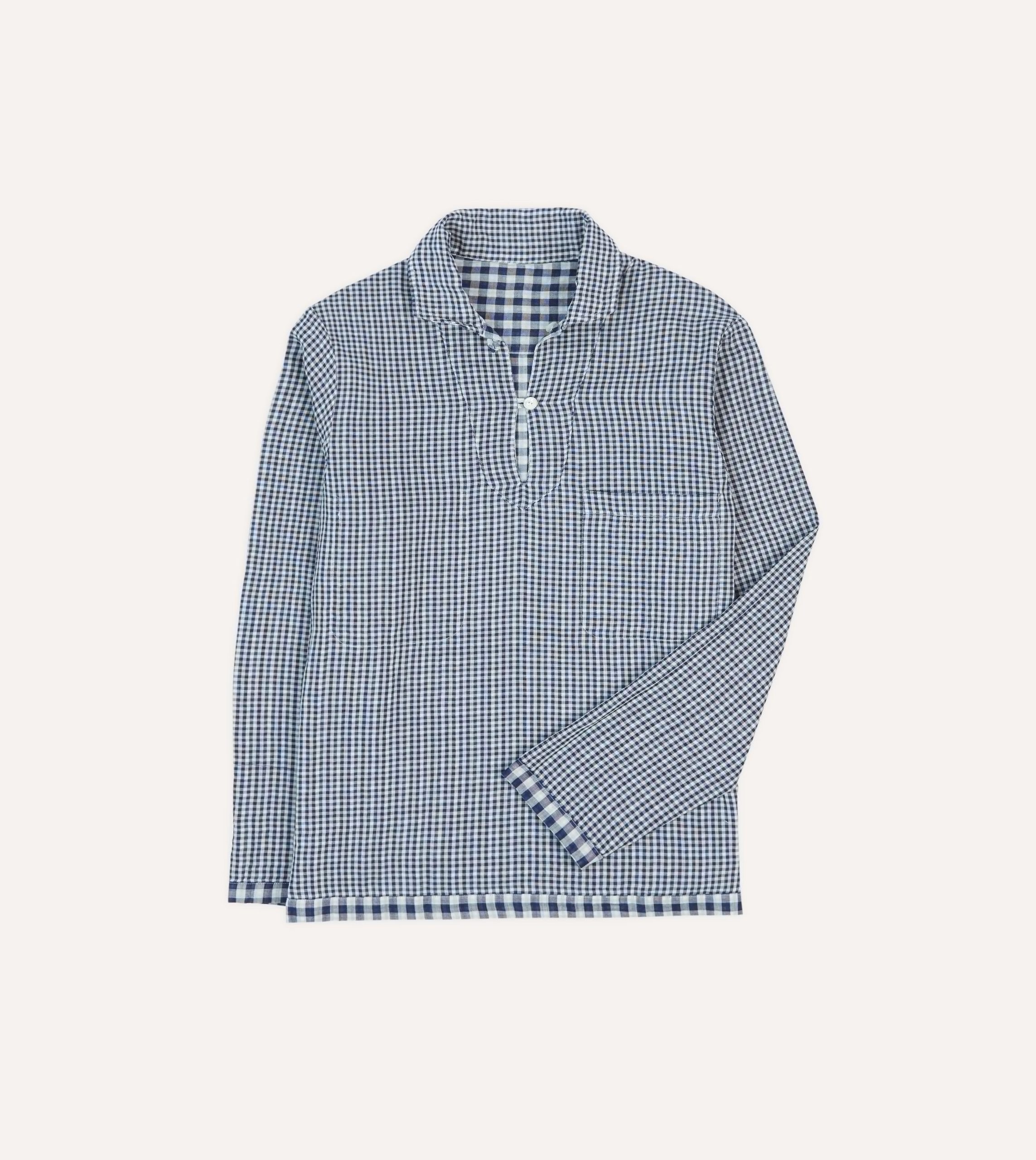 Navy Gingham Cotton Reversible Smock - Image 2