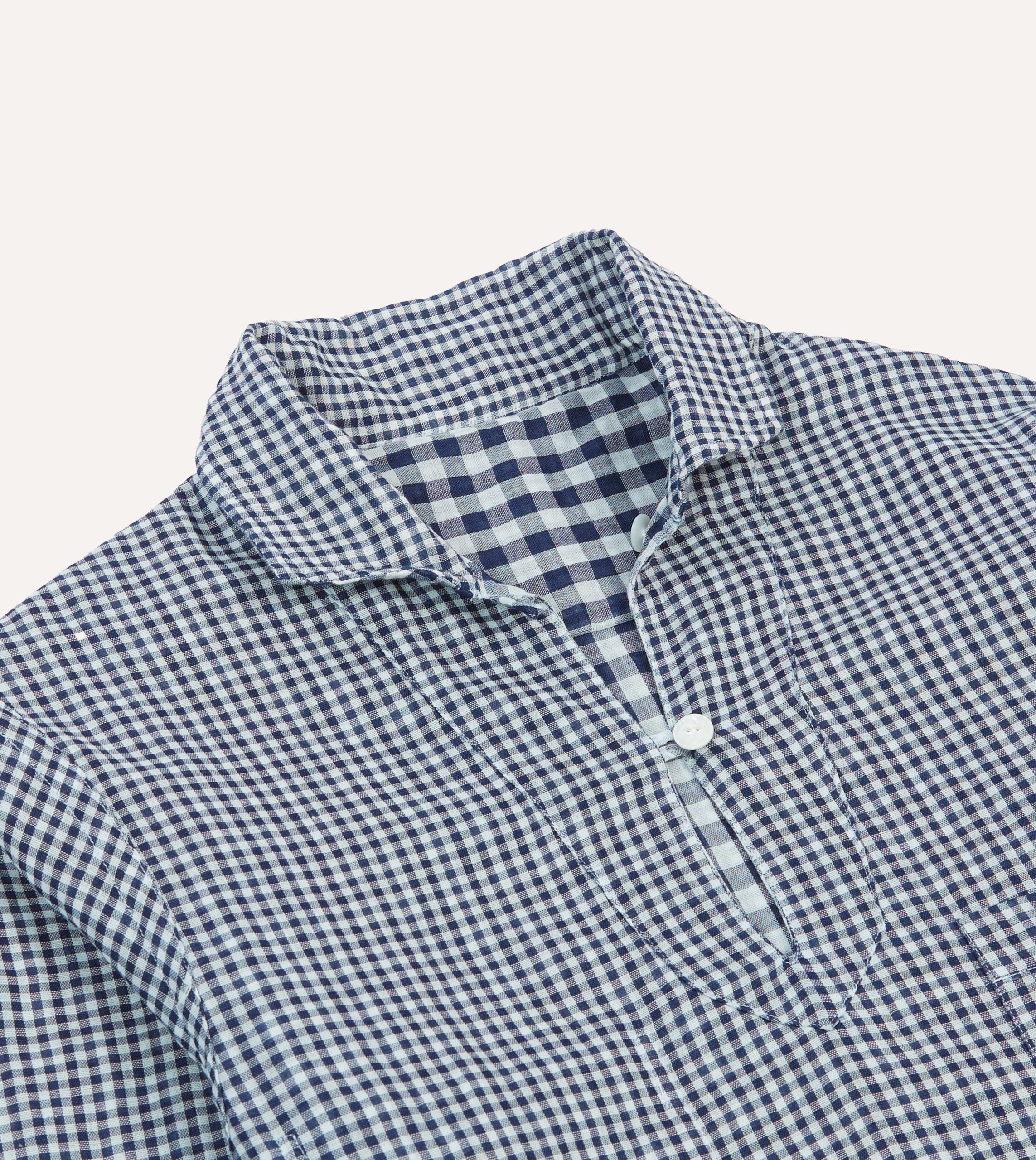 Navy Gingham Cotton Reversible Smock - Image 9