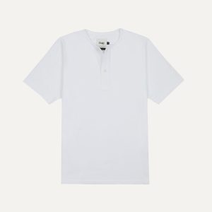 White Cotton Two-Button Henley T-Shirt