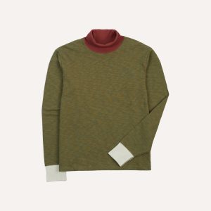 Khaki Cotton Long-Sleeve Roll Neck Hiking T-Shirt