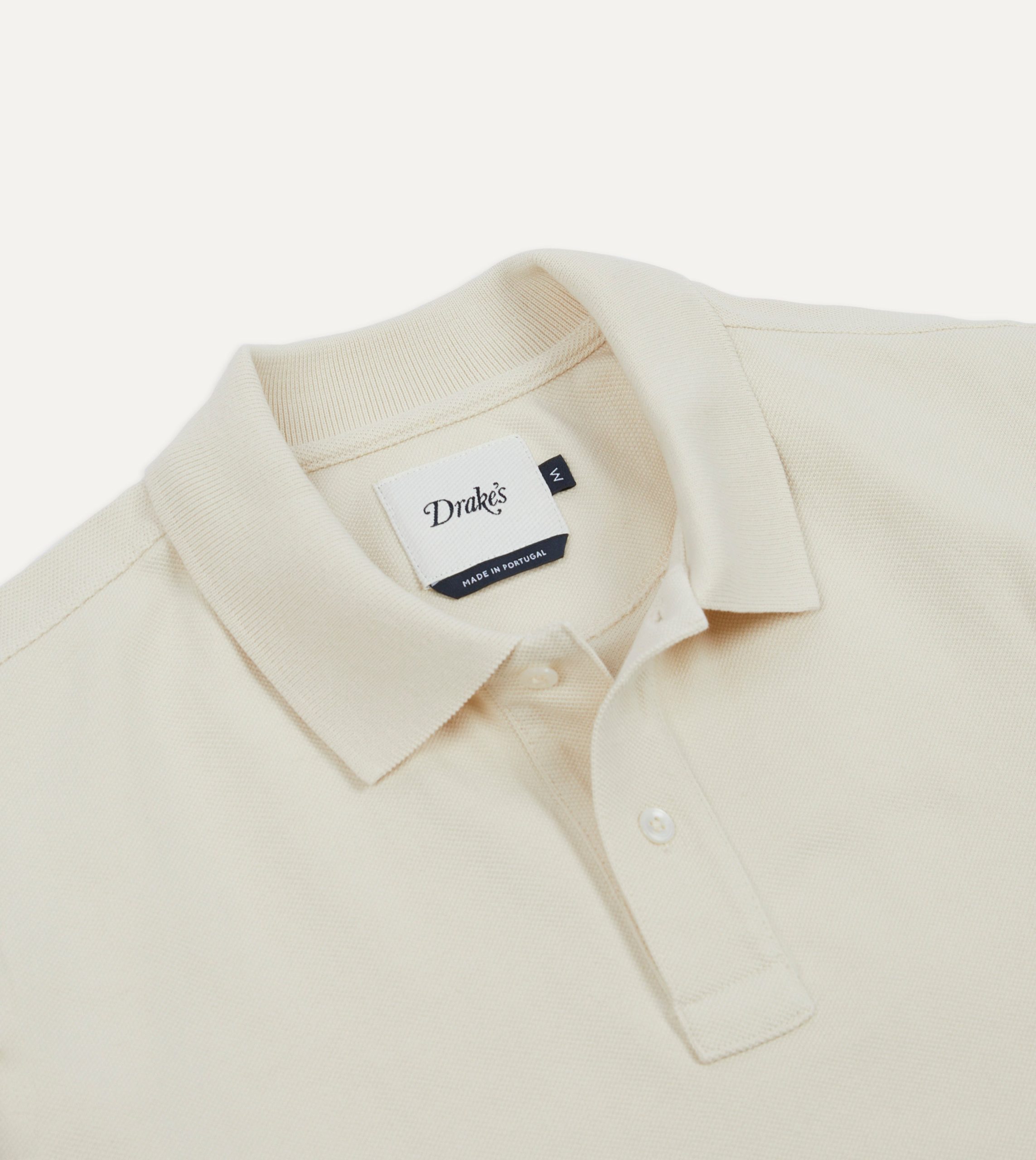 Ecru Pique Cotton Long-Sleeve Polo Shirt - Image 3