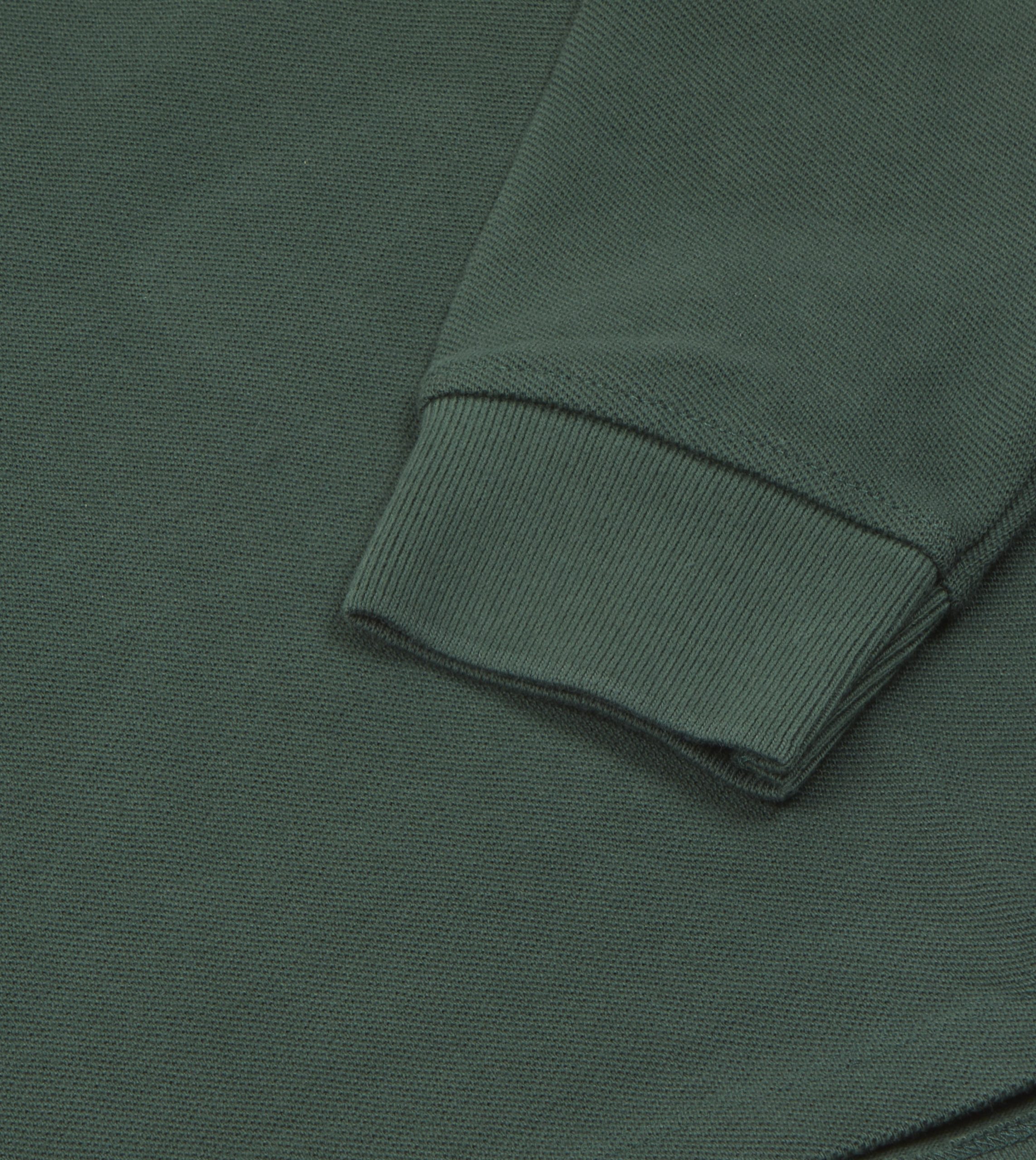 Green Pique Cotton Long-Sleeve Polo Shirt - Image 4