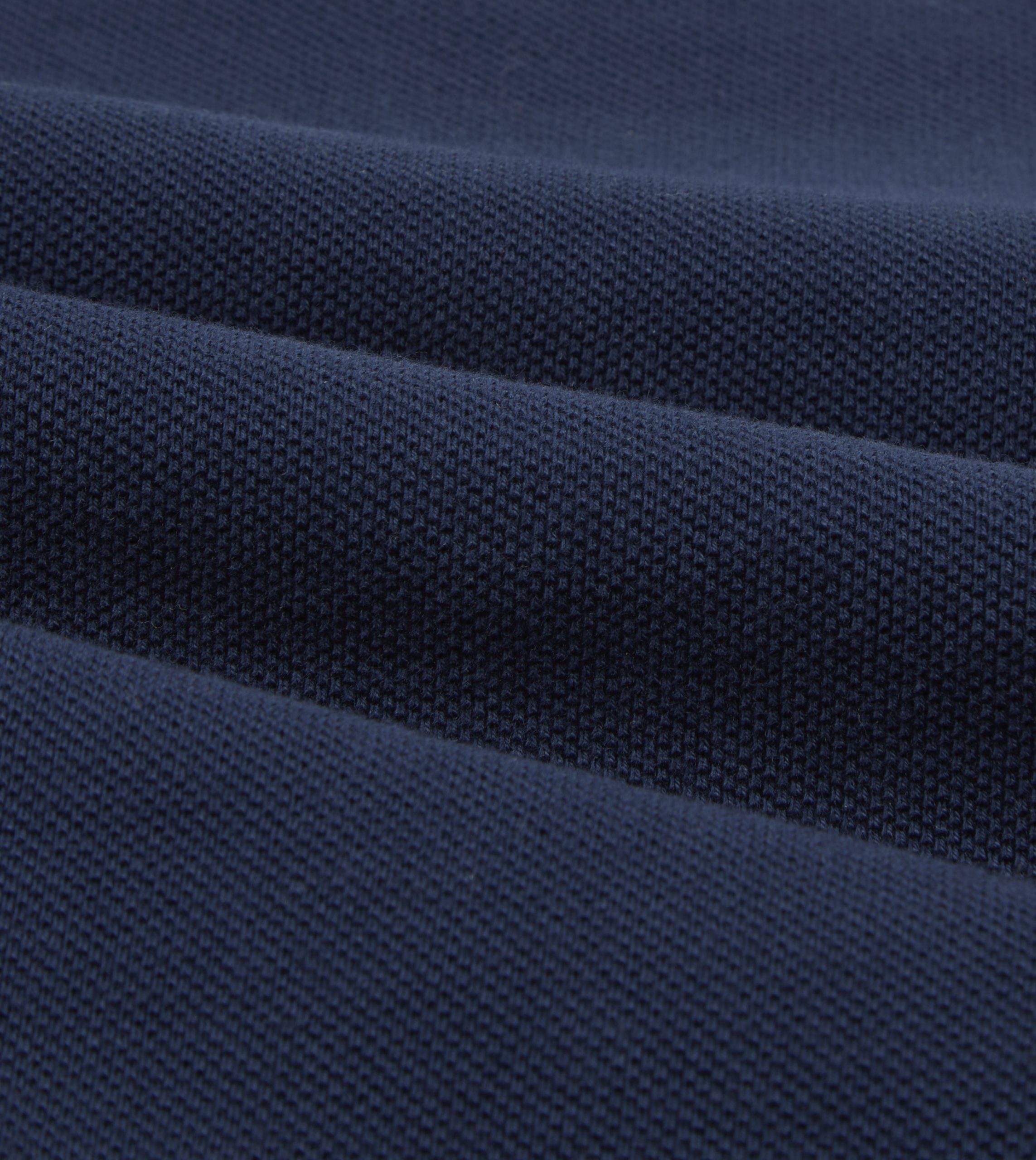 Light Navy Pique Cotton Long-Sleeve Polo Shirt - Image 2